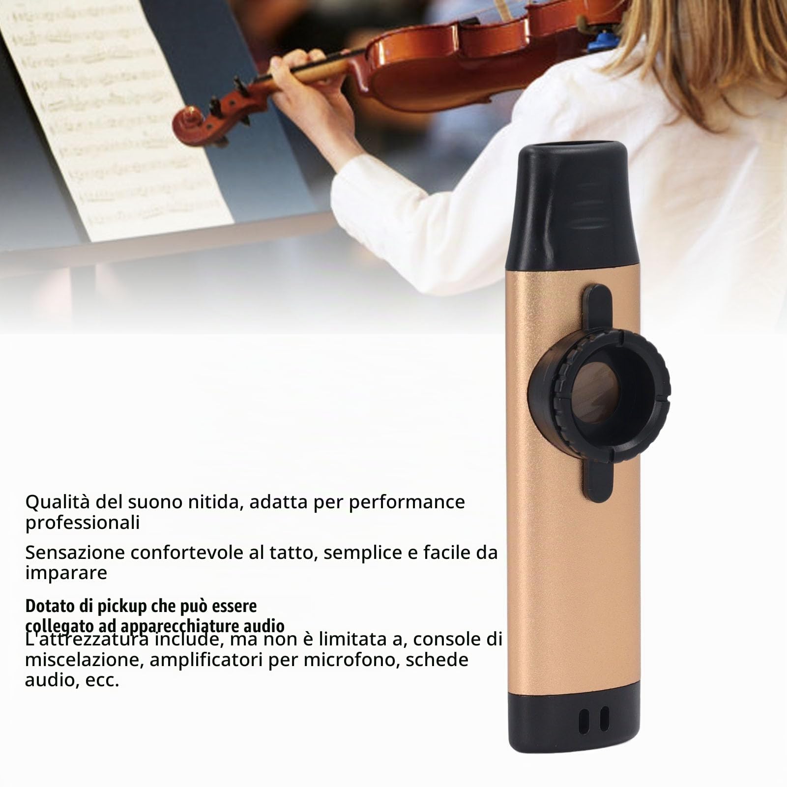 Fockety Kazoo Elettrico Per Adulti In Metallo Con Pickup, Cavo Audio Da 9,8 Piedi, Strumento Musicale Professionale (Oro)