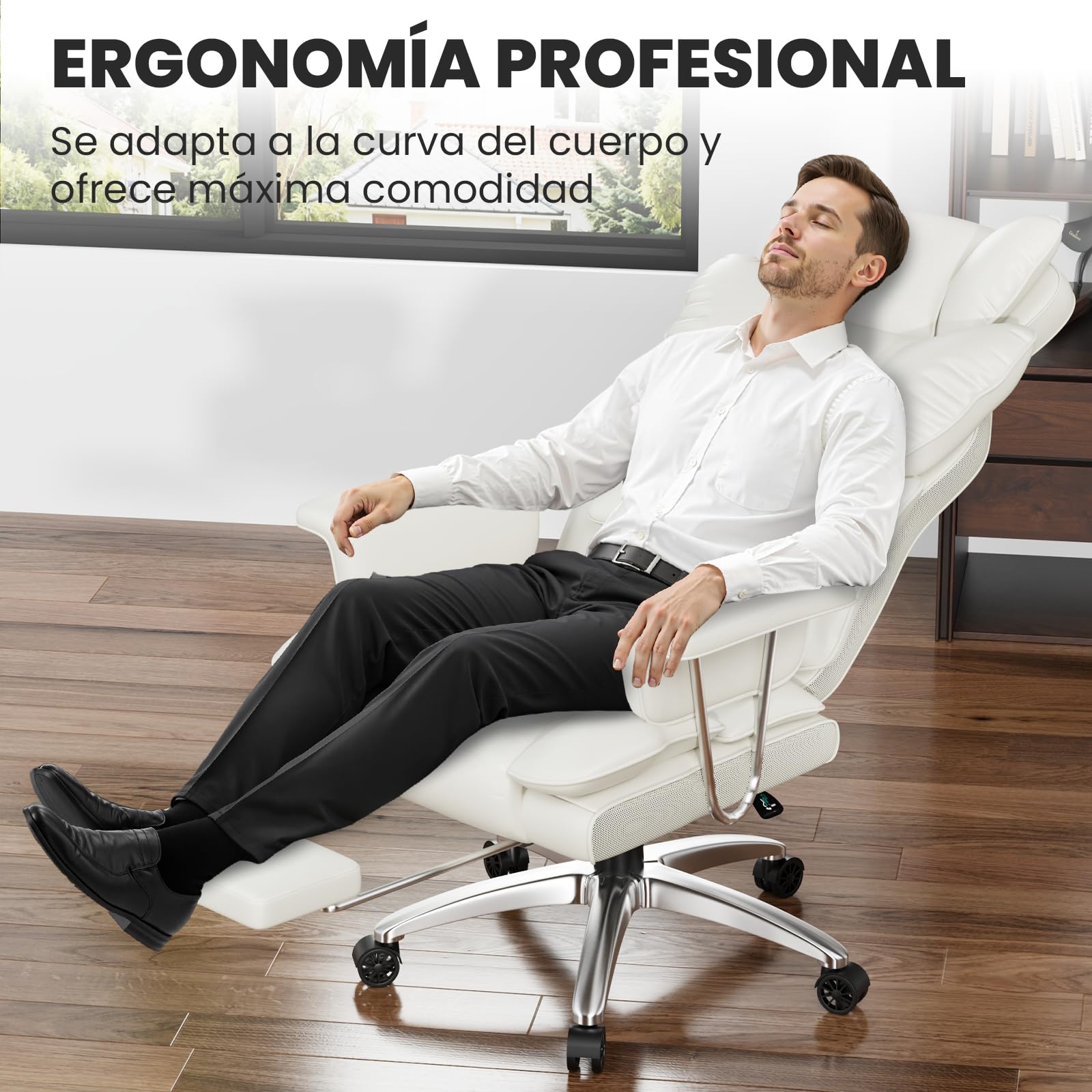 rattantree Sillón Ejecutivo ergonómico con reposapiés, Silla de Oficina Piel sintética con Respaldo Alto, Silla Escritorio para Oficina y teletrabajo, Blanco