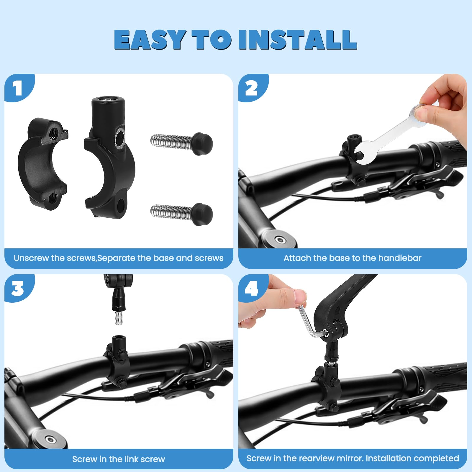 Bike Mirror 1 Pair HD Bicycle Mirrors for Handlebars, 360° Adjustable Rear View Mirrors for Ebike E Bike Dirt Bike Moped Bike MTB Mountain Bike Road Bike Motorcycle and Electric Scooter