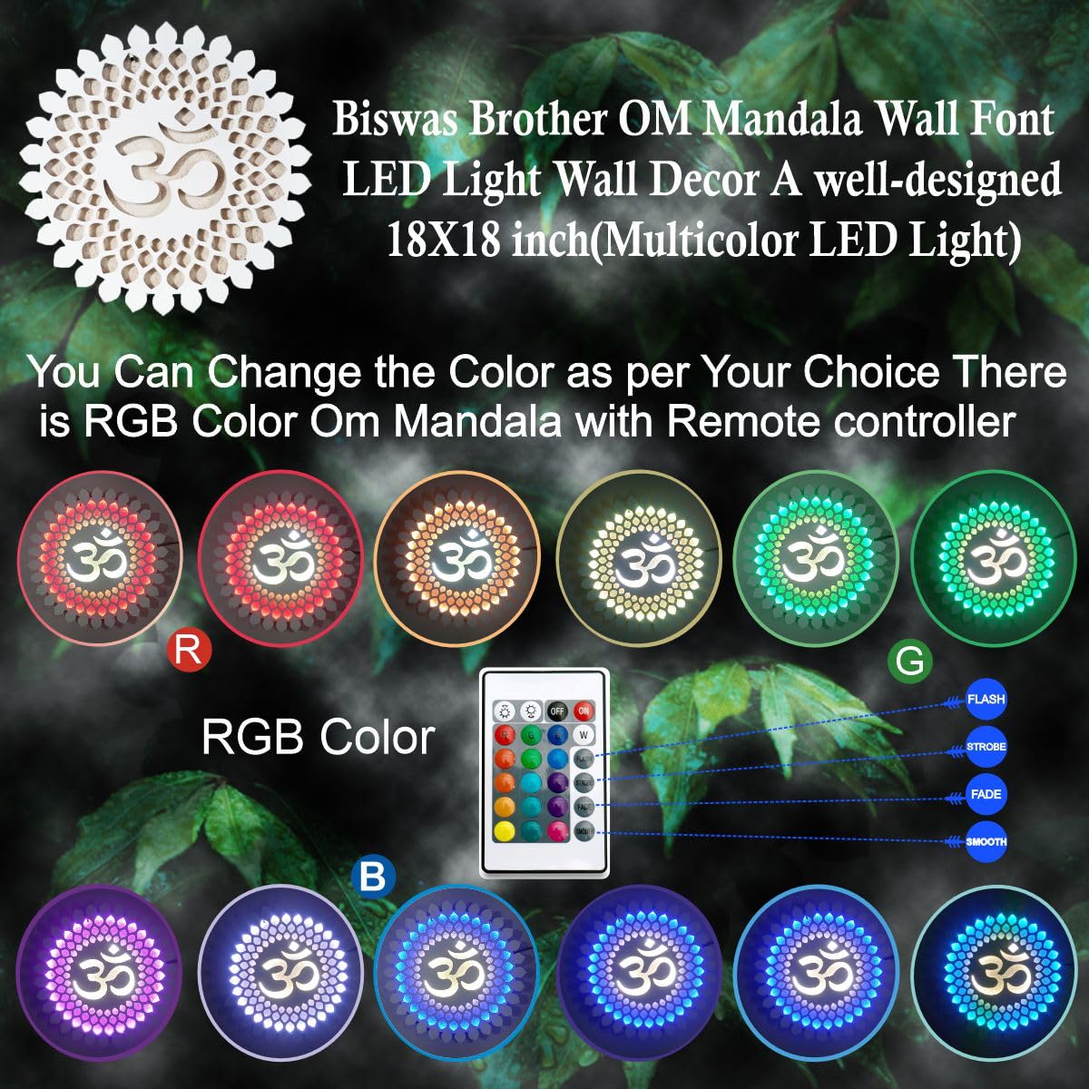 BISWAS BROTHER Om Mandala Multicolor Changing led lights Wall Back Lit Wall Décor18x18 inch.(Remote Control) A well-designed 1