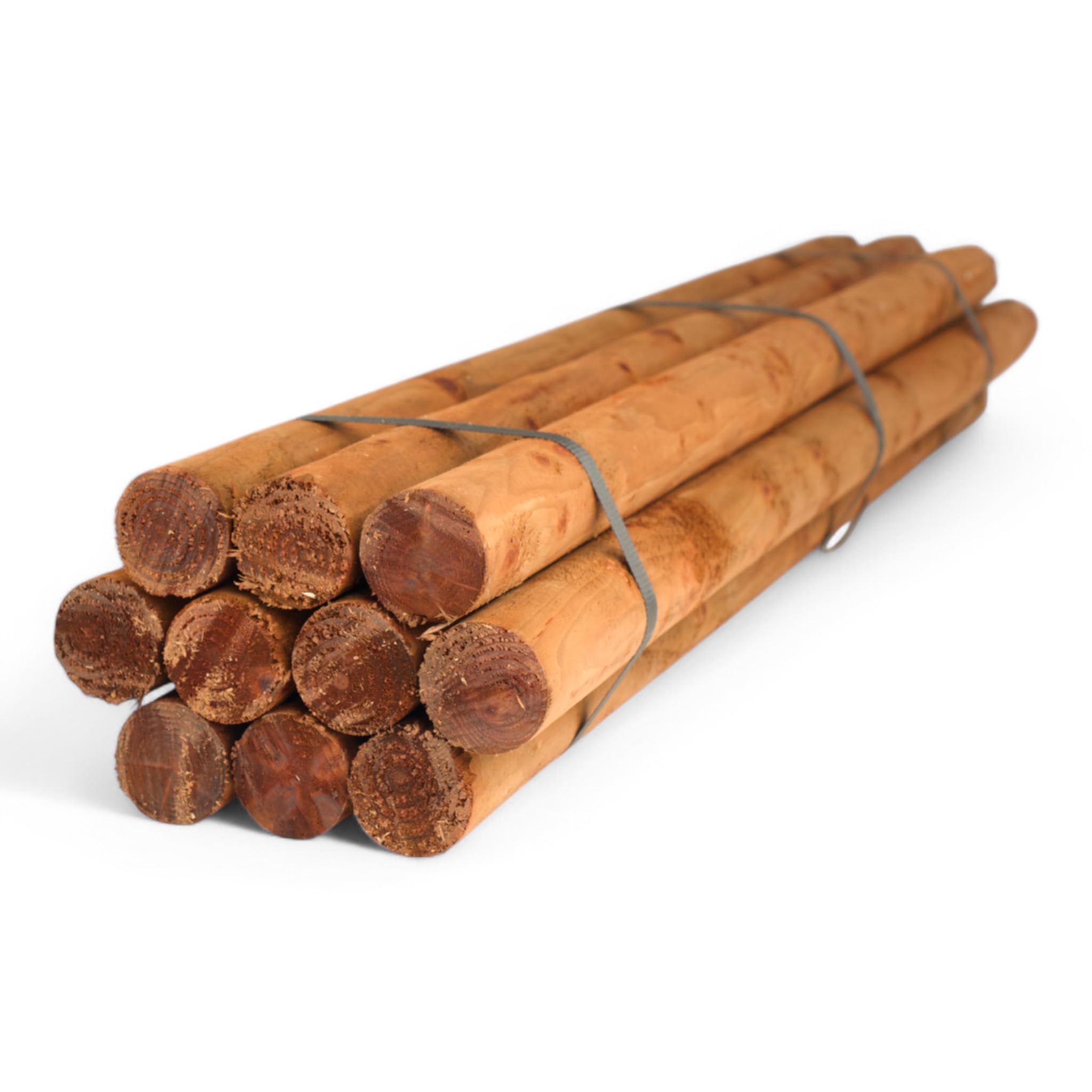 Juego de 10 estacas de madera redondas impregnadas de color marrón, 4,6 cm de diámetro, diferentes longitudes y grosores, ideales como postes de vallas, estacas de plantas o postes de árboles (125 cm