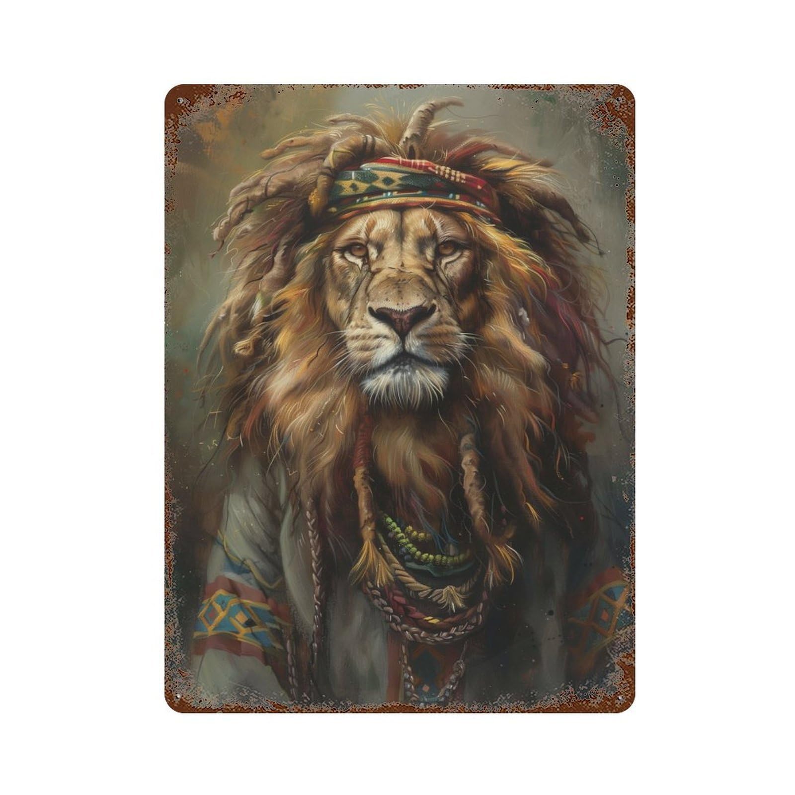 Jamaican Reggae Rasta Lion Vintage Wall Sign 15.7"x11.8", Rust Effect Metal Decor for Bistro, Counter And Cafe Decor