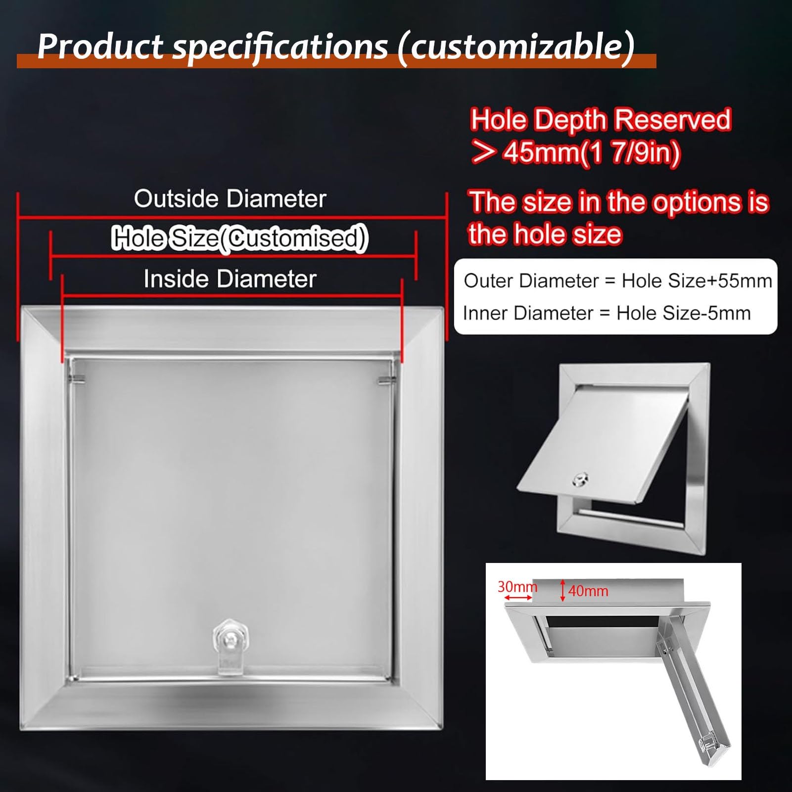 Porta di accesso impermeabile di alta qualità con serratura, 20 x 55 cm / 7.9x21.7in, per installazione su cartongesso, perfetta per cucina e bagno