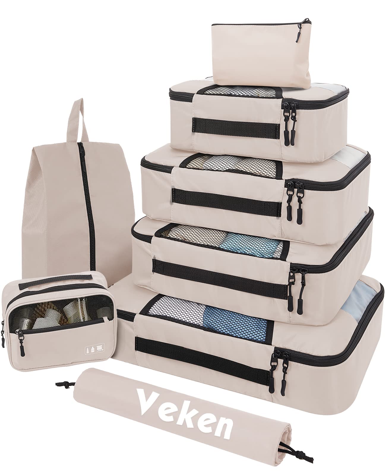 Veken 8 Set Packing Cubes for Suitcases, Travel Bag Organizers for Carry on Luggage, Suitcase Organizer Bags Set for Travel Essentials Travel Accessories in 4 Sizes(Extra Large, Large, Medium, Small)