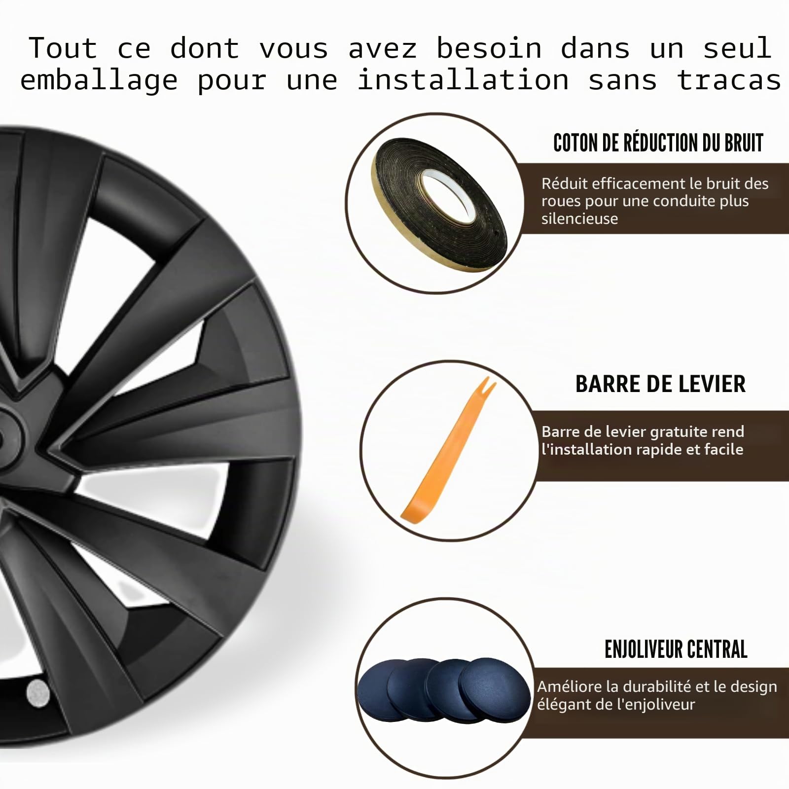 Arcoche Model Y 2025 2026 Juniper 19 Pouces Couvertures de Roues 4 Pcs Protecteur de Jante Model Y Juniper Hubcaps Matériel ABS Couvertures de Roues Enjoliveurs(Style d'usine Original-Noir Mat)