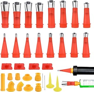 Bekecidi Universal Integrated Rubber Nozzle Tool Kit 33 PCS,Caulking Nozzle Application for Kitchen Bathroom Tile Joints, Reusable Stainless Steel Caulking Nozzle Set Withcaulking Tool