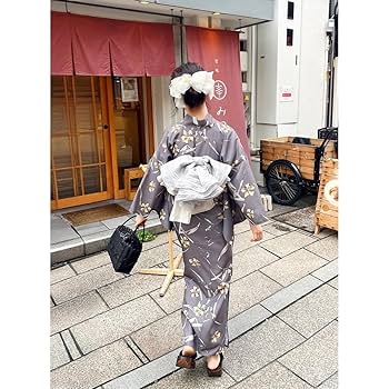 Amazon.co.jp: 小花浴衣 グレーゆかた 兵児帯 大人 花柄 レトロ