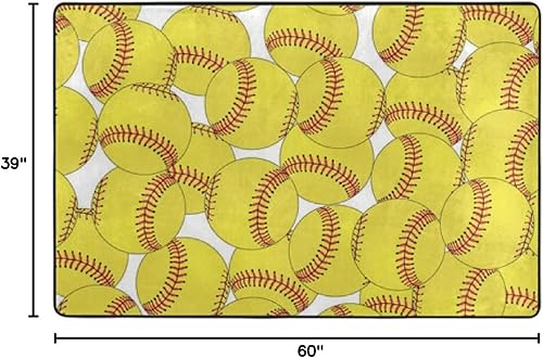 Miniatura 2 de Alfombra de área amarilla de sóftbol, tapete para sala de estar, decoración del hogar, alfombras para niños y niñas, dormitorio, 60 x 39 pulgadas