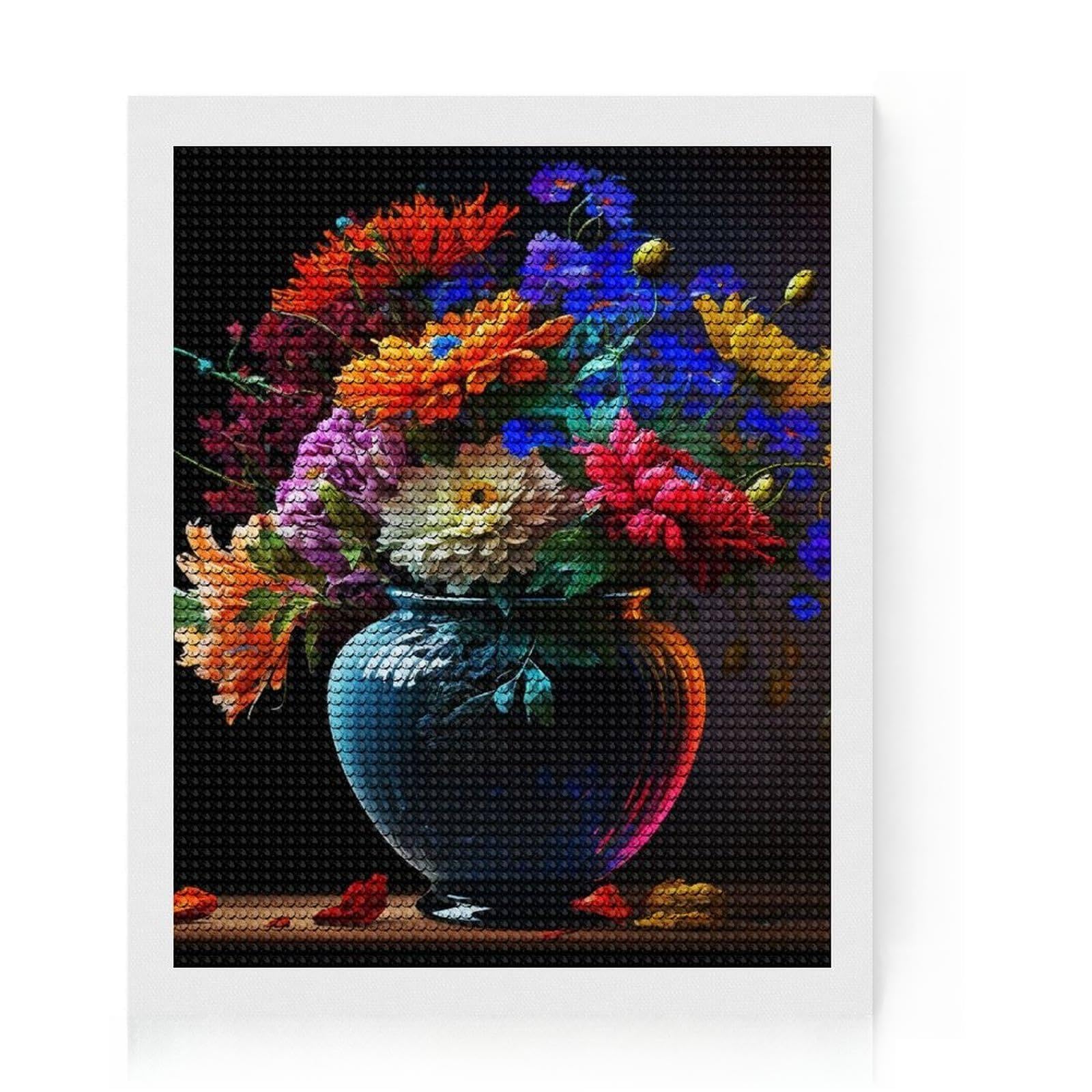 Junmoney Flower Vase Painting Diamond Painting Canvas Set 16"x20", Neat Printed Canvas, Creative Leisure Activity, Cosy Home Accent