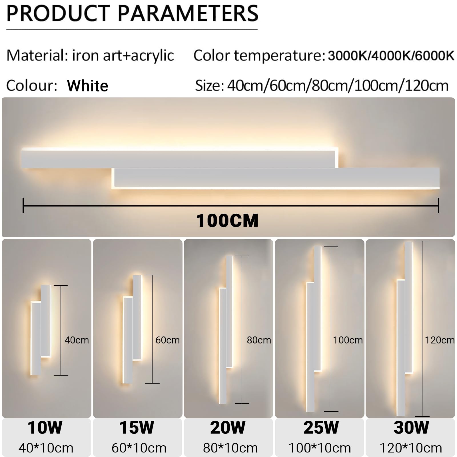 Aplique pared con Control Remoto,25W 2800LM lampara led,100CM lampara pared Regulable,3 Temperaturas De Iluminación,Aplique pared interior para Dormitorio Salón Escalera Pasillos(blanco)
