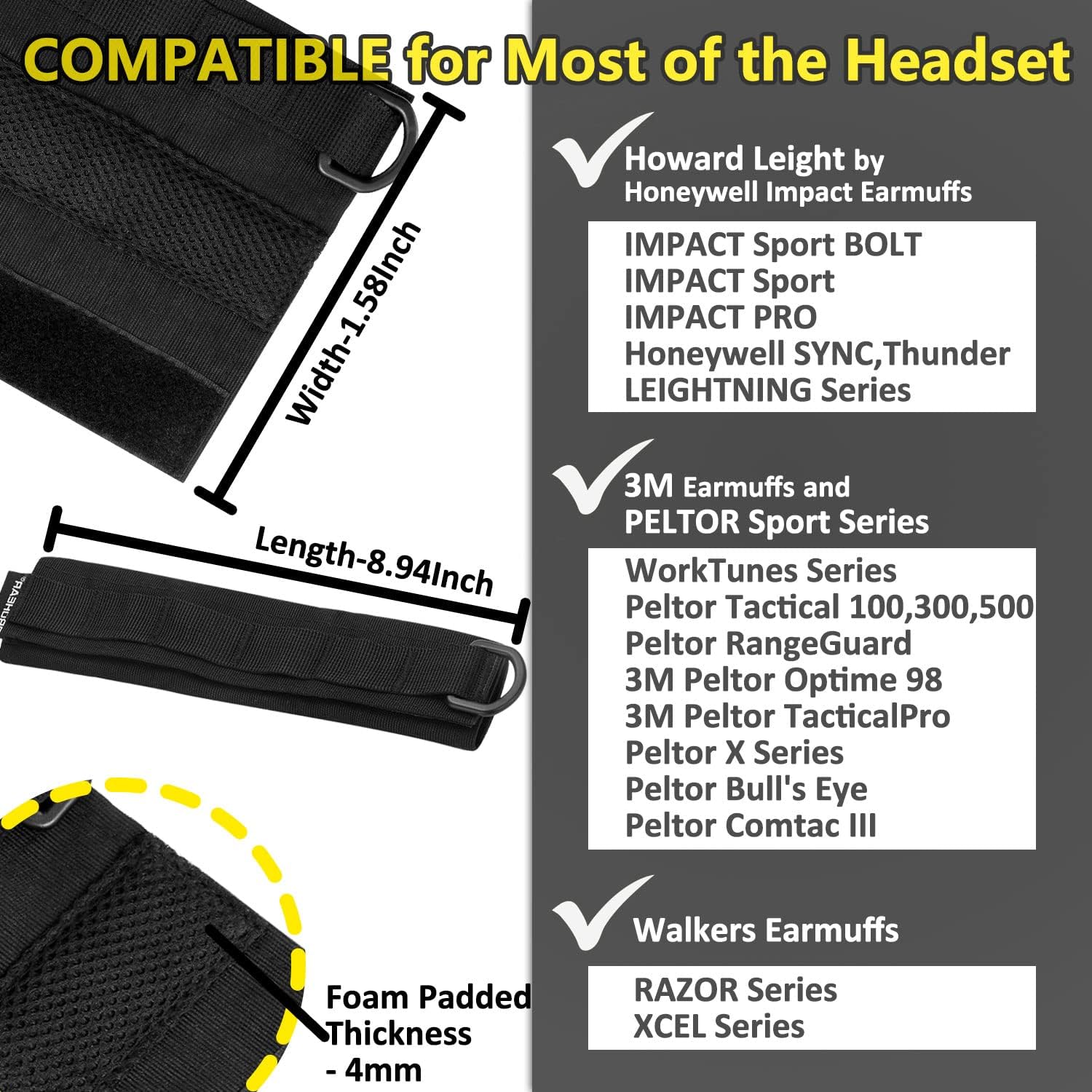 PROHEAR HC01 Headset Cover Tactical Advanced Earmuffs Modular Cover Fit for 3M WorkTunes Peltor Howard Leight Impact Walkers Razor - Black - Image 2