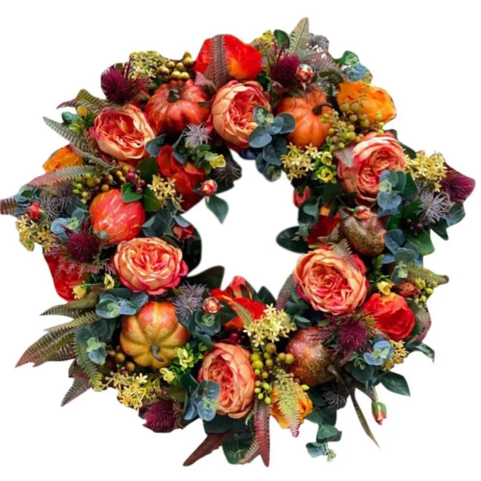 Ghirlanda per porta Ghirlande autunnali con fiori di peonia artificiali da 30/40 cm, ghirlanda for porta d'ingresso petali zucca e bacche, decorazioni for la festa della mamma(30cm)