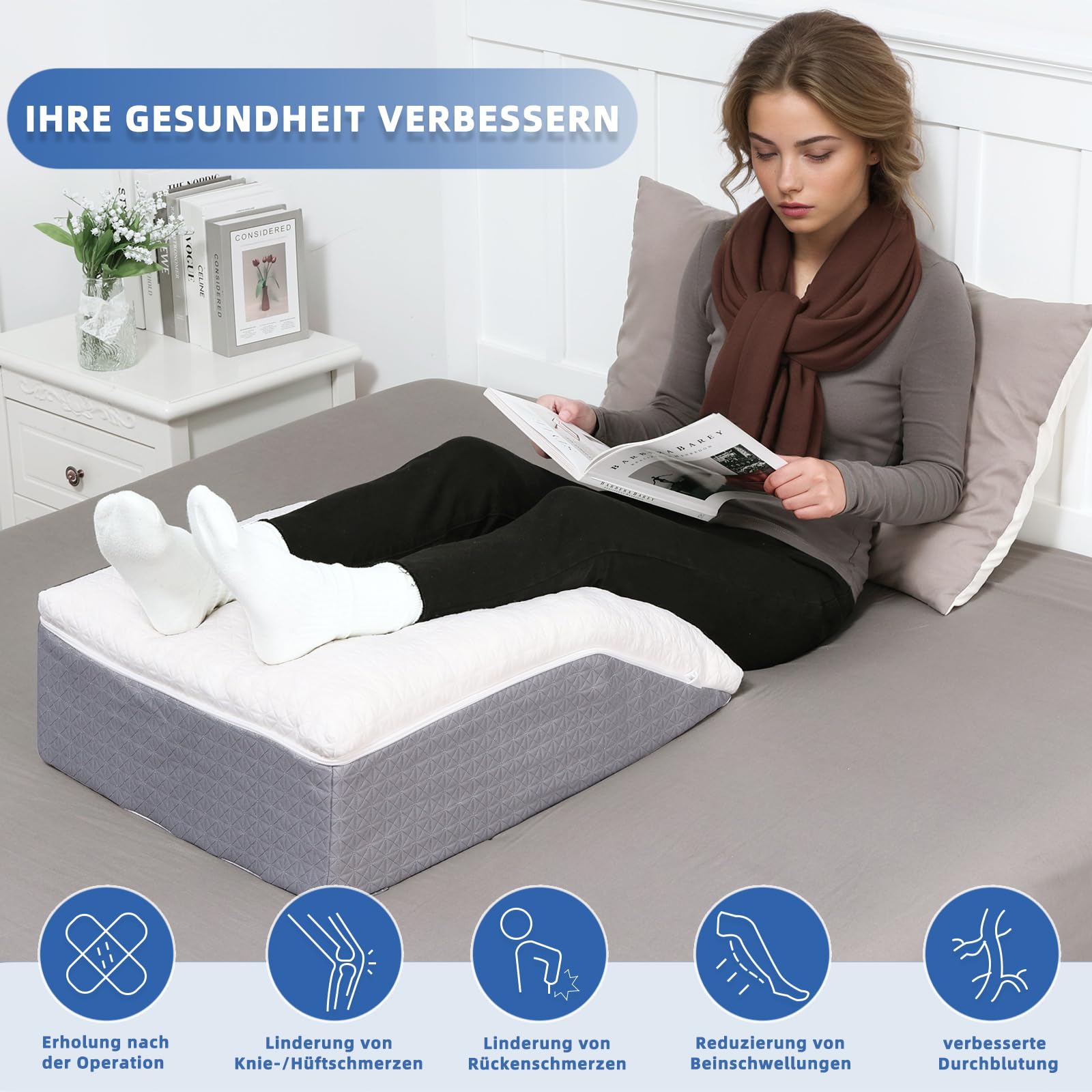 Cuscino per le vene, cuscino per l'elevazione delle gambe in memory foam, cuscino per alleviare le gambe, cuscino di posizionamento con fodera rimovibile, cuscino per gambe a doppio strato per
