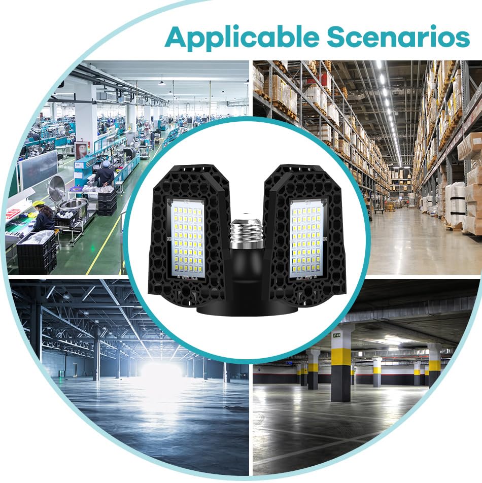 100W High Brightness Garage Lamp E26 E27 Folding Deformable Workshop Warehouses Light Bulbs 100-277V 4 Adjustable Panels 110V — view 9