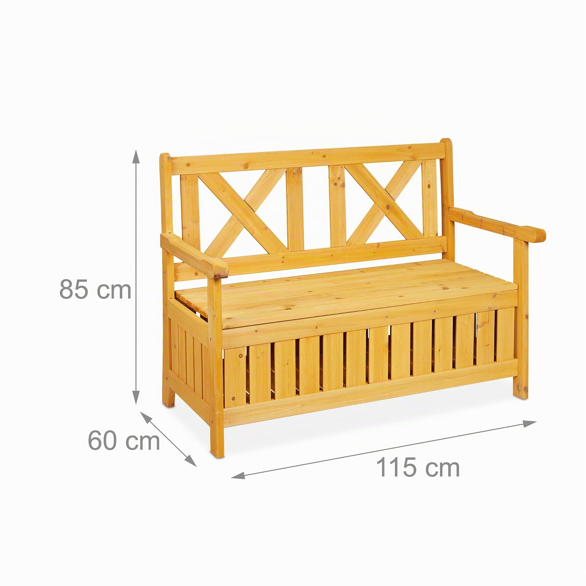 Relaxdays Banc de Jardin avec Rangement, Deux Places, HLP 85 x 115 x 60 cm, Bois de Sapin, siège avec Dossier, Nature