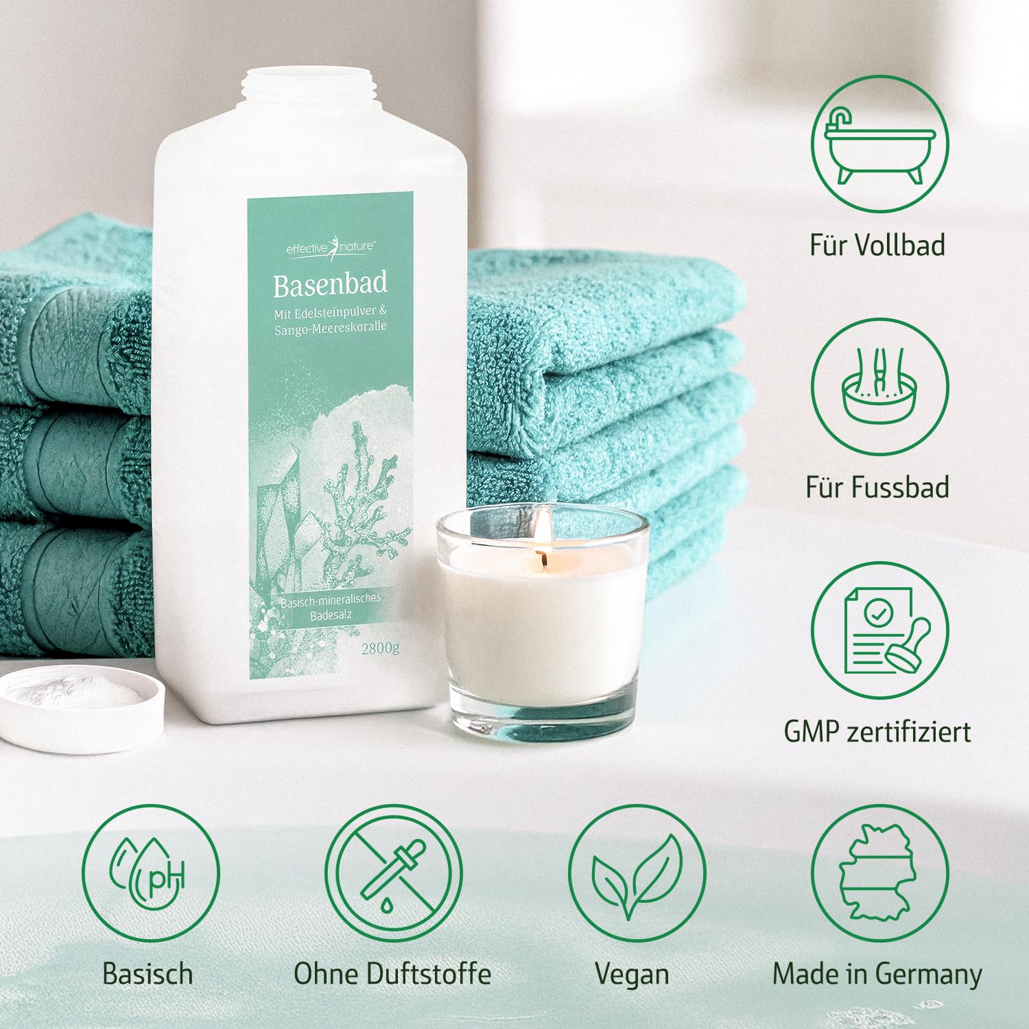 effective nature Basenbad - basisches Badesalz mit Sango-Meereskoralle & Edelsteinpulver - ergiebiger Badezusatz fürs Vollbad, Sitzbad & Fussbad - Wellness & Regeneration nach dem Sport - 2800 g | ergiebiger Badezusatz fürs Vollbad, Sitzbad & Fussbad mit