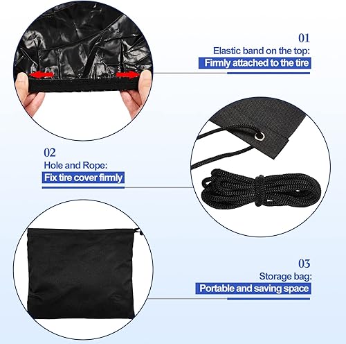 Miniatura 7 de Paquete de 2 fundas para neumáticos de caravana, doble eje para neumáticos de 30 a 33 pulgadas de diámetro, impermeable, anti-UV, protector de rueda