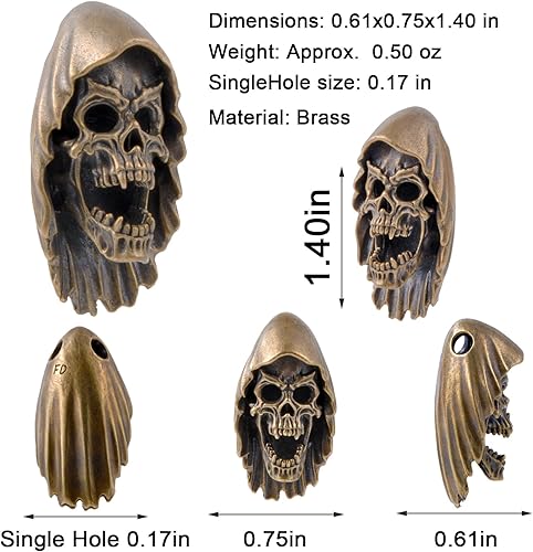 Miniatura 3 de Cuentas de cordón para cuchillo, cuentas de paracaídas, 550 cuentas de paracaídas, cuentas de calavera, dije de cobre fundido a mano, para