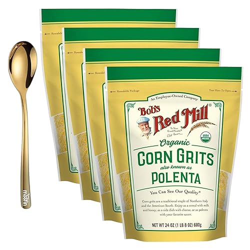 Bob's Red Mill - Granos de maíz orgánicos, 24 onzas, polenta molida a piedra con cuchara moofin Golden SS, perfecta para comidas nutritivas y
