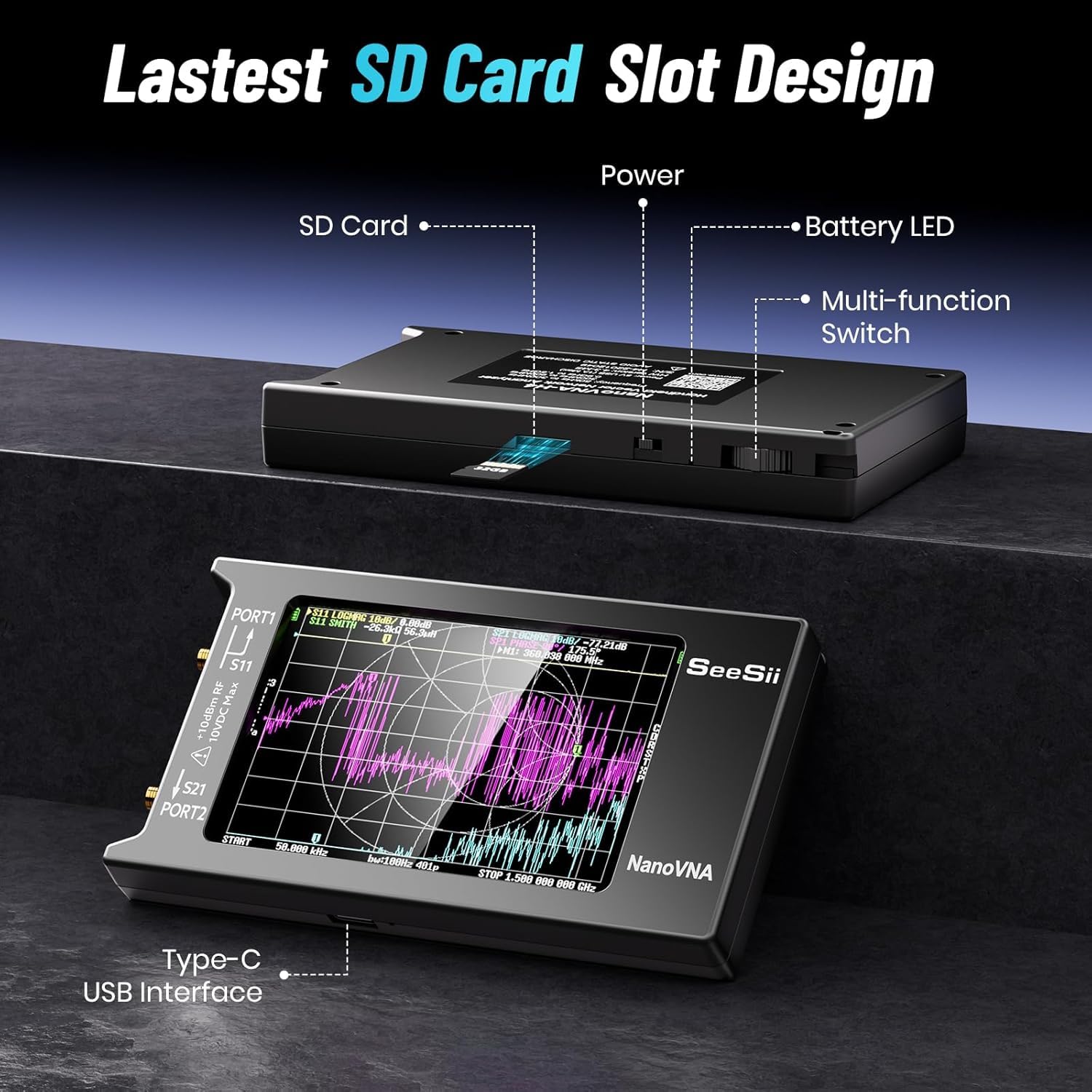 Seesii Analyseur de Réseau Vectoriel NanoVNA-H4, Analyseur d'antenne V4,4 9KHz-1,5GHz HF VHF UHF avec Écran Tactile pour Paramètres S et Rapport d'onde Stationnaire de Tension