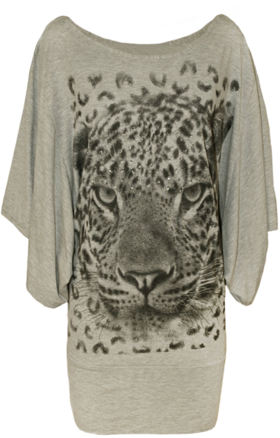 Wearall Women's Light Grey Tiger Print Glitter Batwing Top - 14