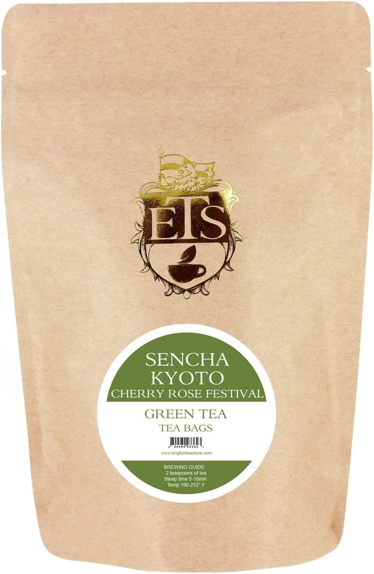 Sencha Kyoto Cherry Rose Festival Tea - 25 Teabag Pouch | Green Tea with Sweet Cherry and Morning Rose Flavor | Smooth Fresh Blend with Floral Aroma | Traditional Japanese Inspired