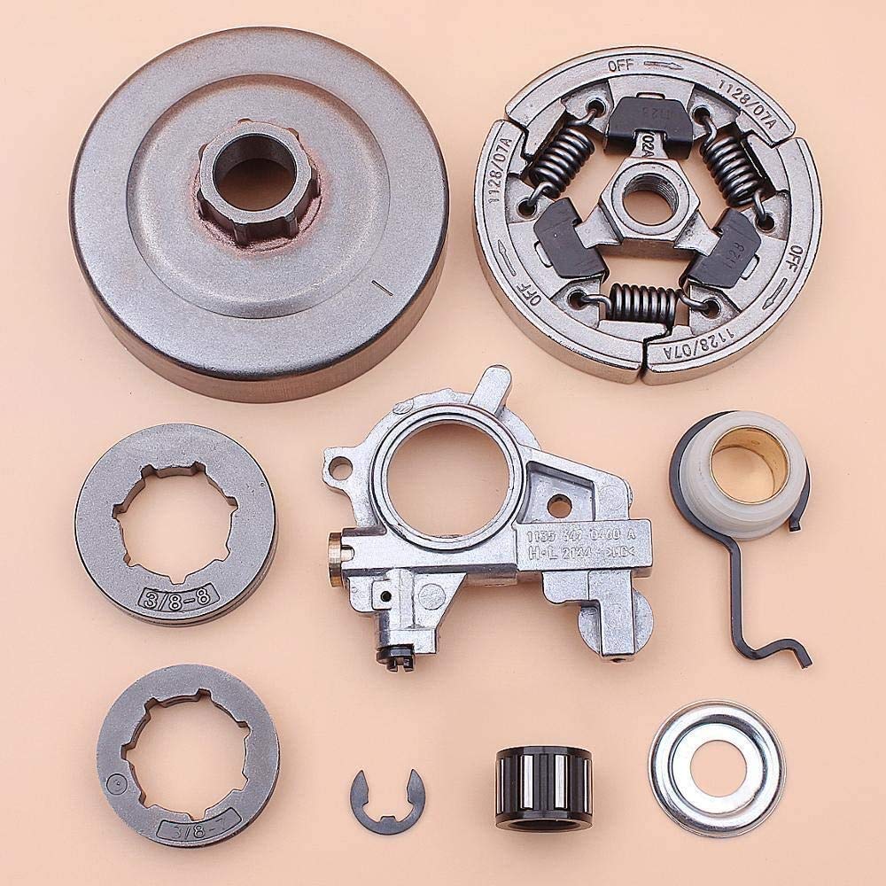 Tambor de embrague 3/8 "8T 7T Kit de llanta de piñón compatible con Stihl MS361 MS 361 Bomba de aceite Motosierra de engranaje helicoidal 1128007 1000, 1128160 2004