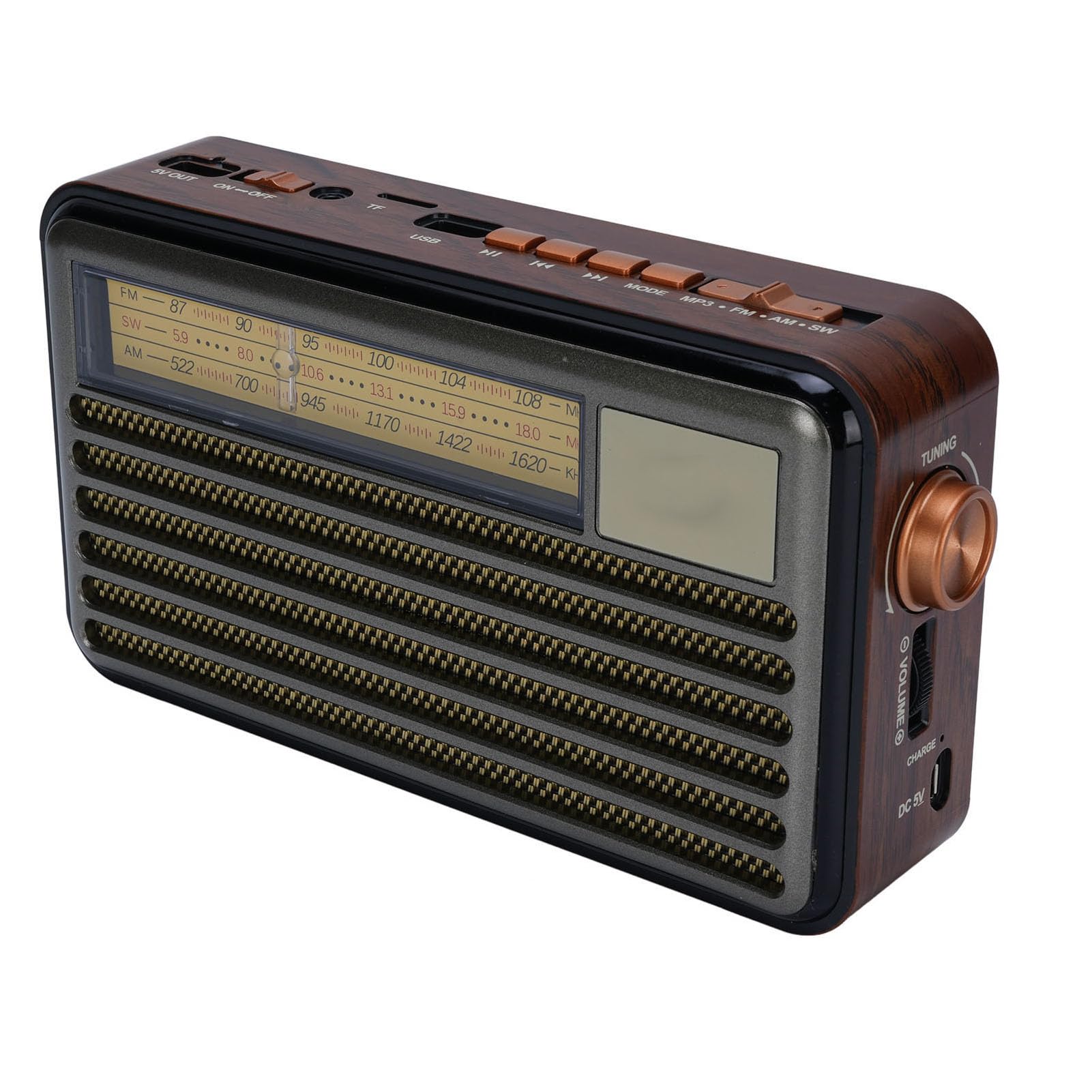 Radio Portátil Retro, Pequeña Radio de Corta Am FM con Bluetooth, Energía Solar o Baterías, para Emergencia de Iluminación Al Aire Libre