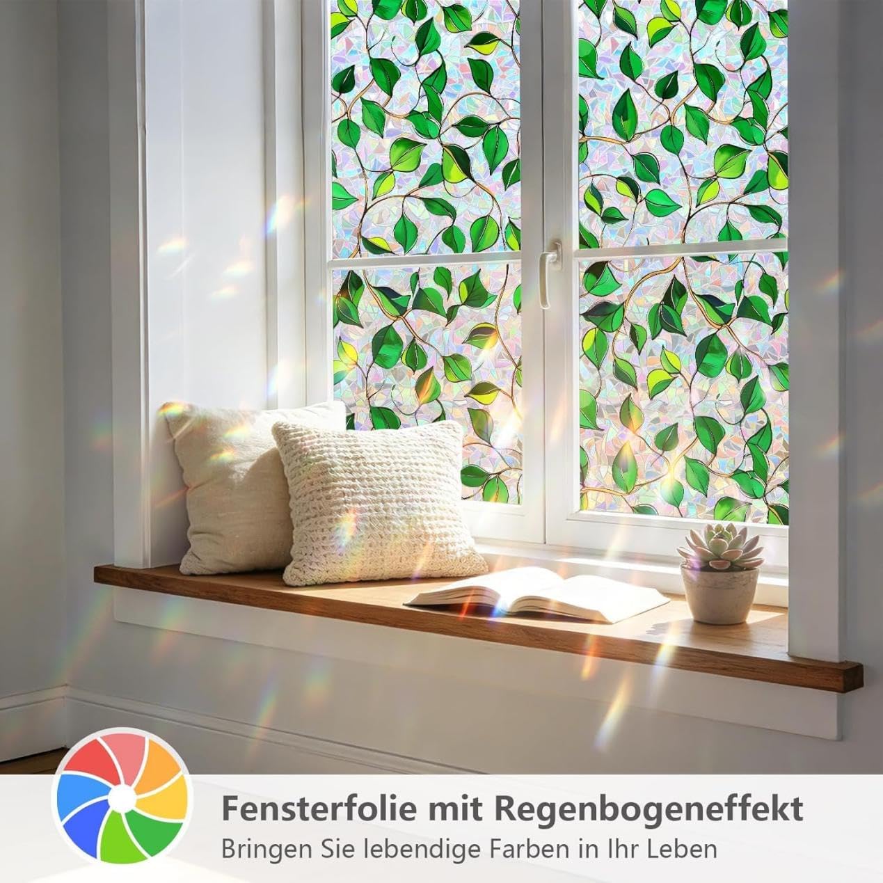 Donox Window Privacy Film, Decorative Rainbow Static Cling Window Tint for Privacy, Home Decor Bathroom Door & Car Sticker, Adhesive-Free, Removable, UV Protection(Rainbow Style, 23.6 x 78.7 inches
