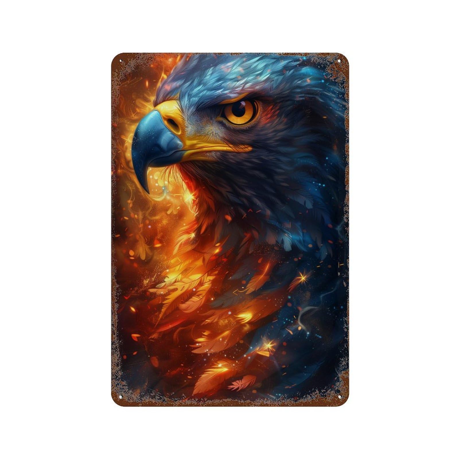 Rust Effect Eagle Fantasy Artwork-1 Aged Metal Wall Plaque 11.8"x7.9", Old School Wall Decor for Patio, Garden Room And Bar Decor