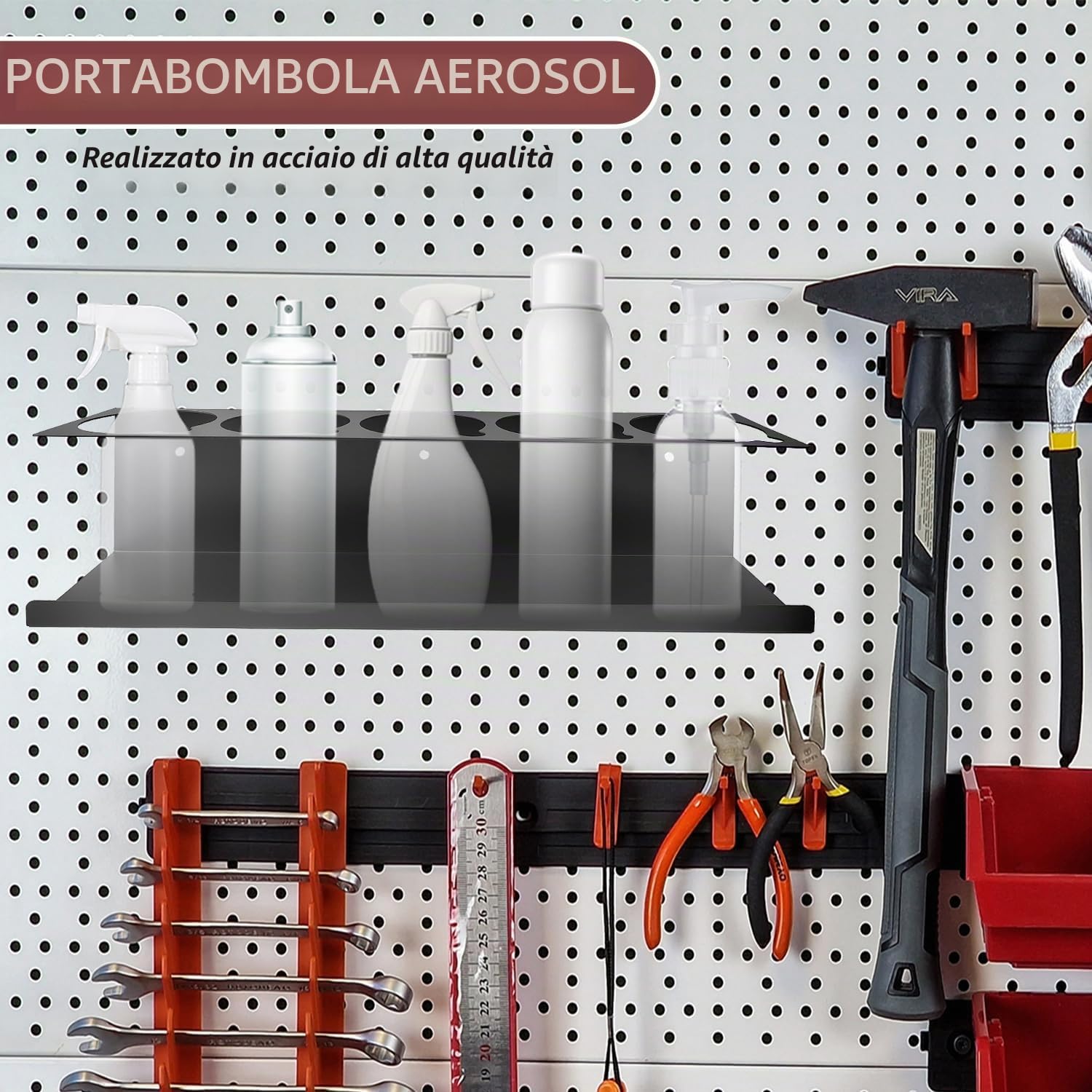2 Pezzi Porta Bombolette Spray Set, Portaugelli con Tubi di Espansione e Viti, Portabottiglie in Acciaio al Carbonio, Adatto per Caravan, Garage, Sale Attrezzi (42 × 9 × 10 cm) (Nero)