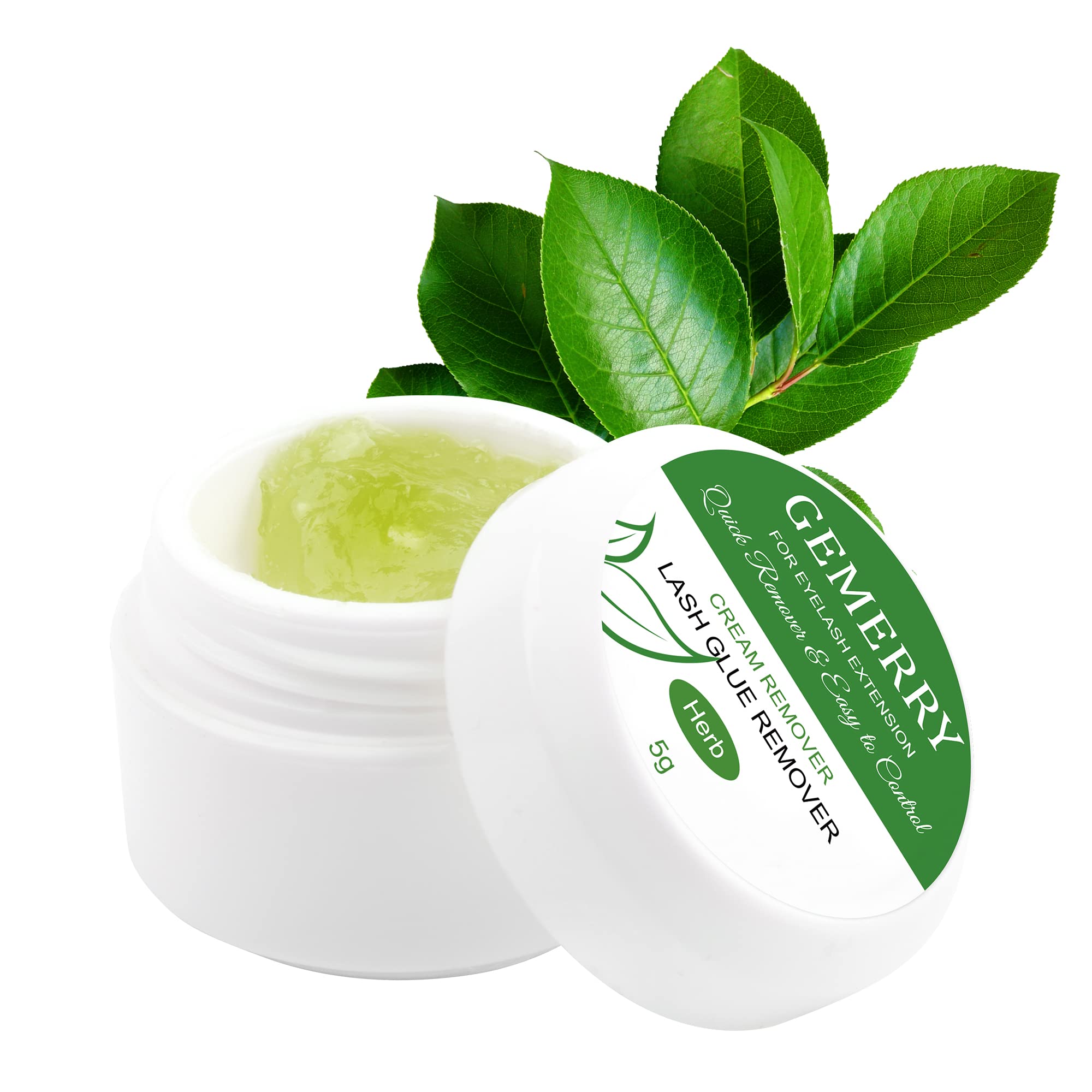 GEMERRY Eyelash Glue Remover Cream 5g Eyelash Extension Remover Cream for Individual Lashes Remover Lash Glue Remover Fast Acting Low Irritation Cluster Lashes Extensions Remover（Herb）