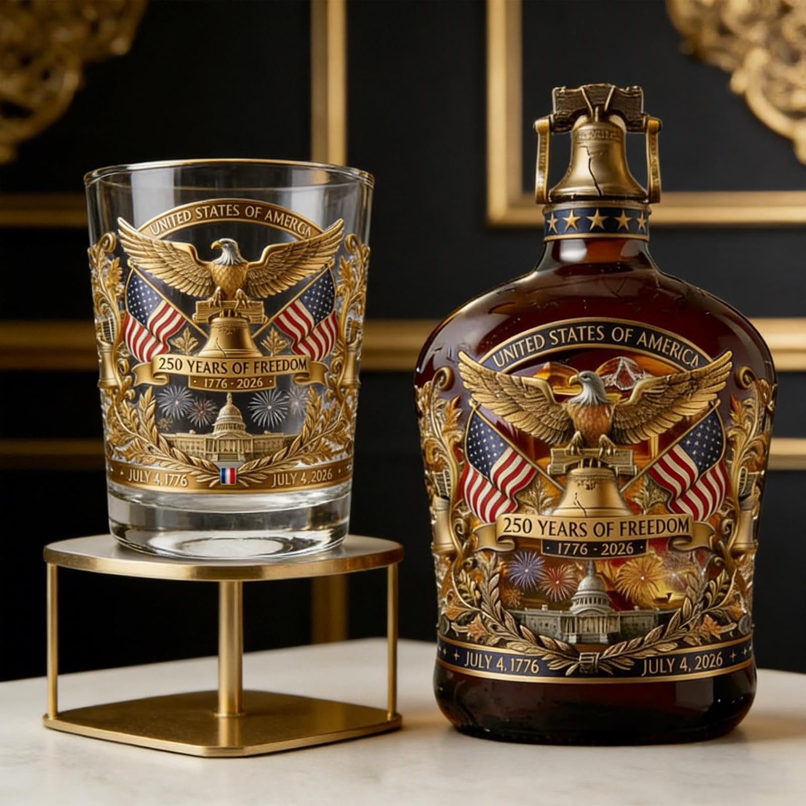 Genérico Botella De Whisky Del 250 Aniversario, Diseño De Agarre Seguro, 18,5 X 12,5 Cm, Decantador, Botella De Whisky Histórica Del 250 Aniversario De EE. UU., Diseño Conmemorativo, Para E