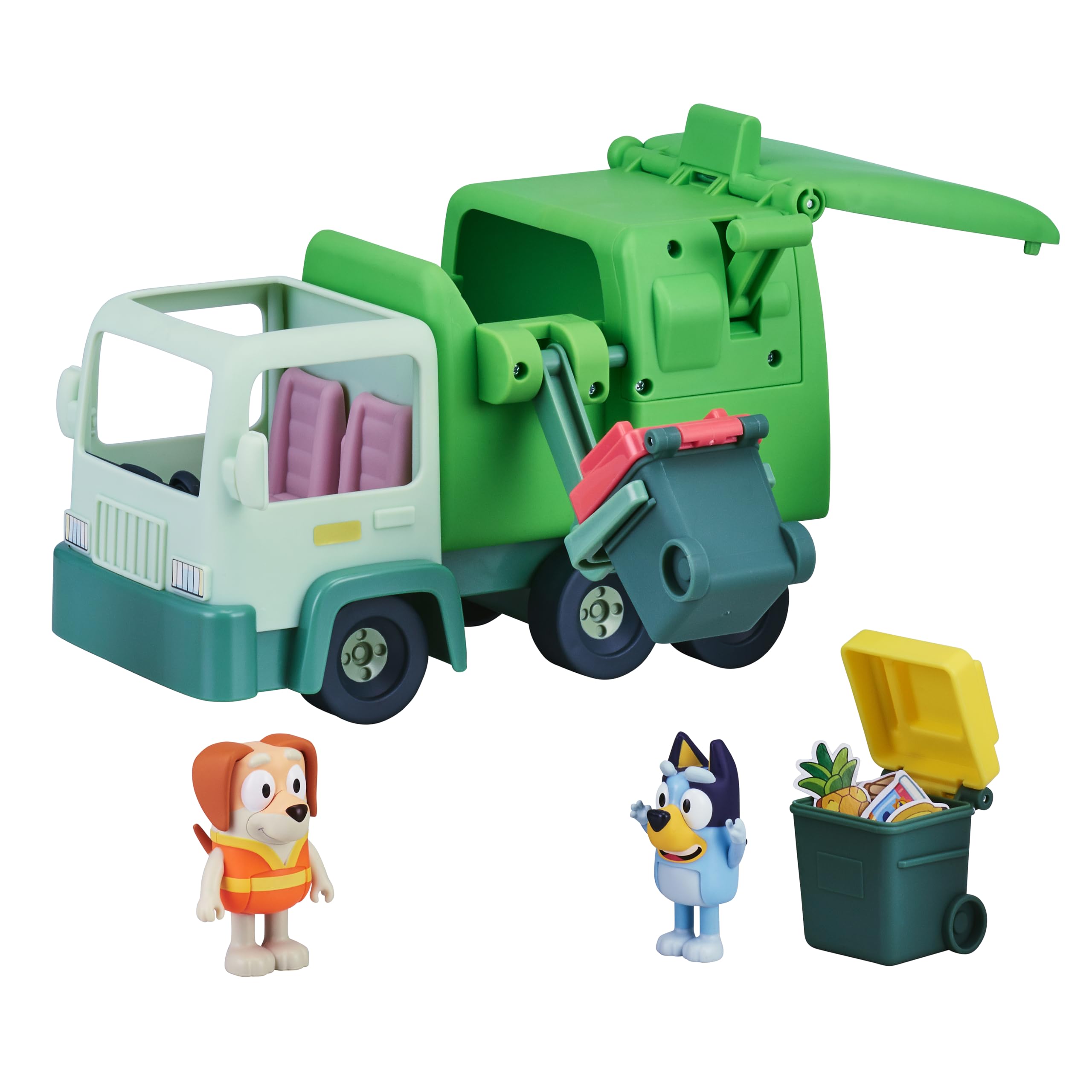 Garbage Truck Vehicle Playset With Two 2.5"-3" Official Collectable Character Action Figures With The Bin Man And 2 Rubbish Bin Accessories