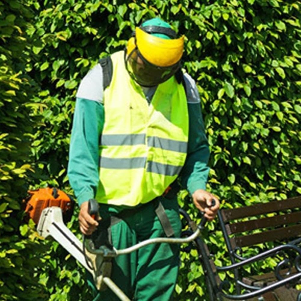 Casco de seguridad, máscara protectora para cortacésped, malla de alambre superior amarilla para salpicaduras para sombrero de impacto, para jardineros, paisajismo, corte de césped, recorte de árboles
