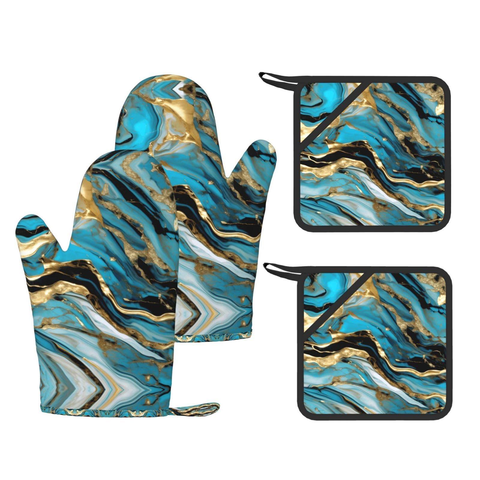 Lot de 4 maniques en silicone motif marbre bleu turquoise le cadeau idéal