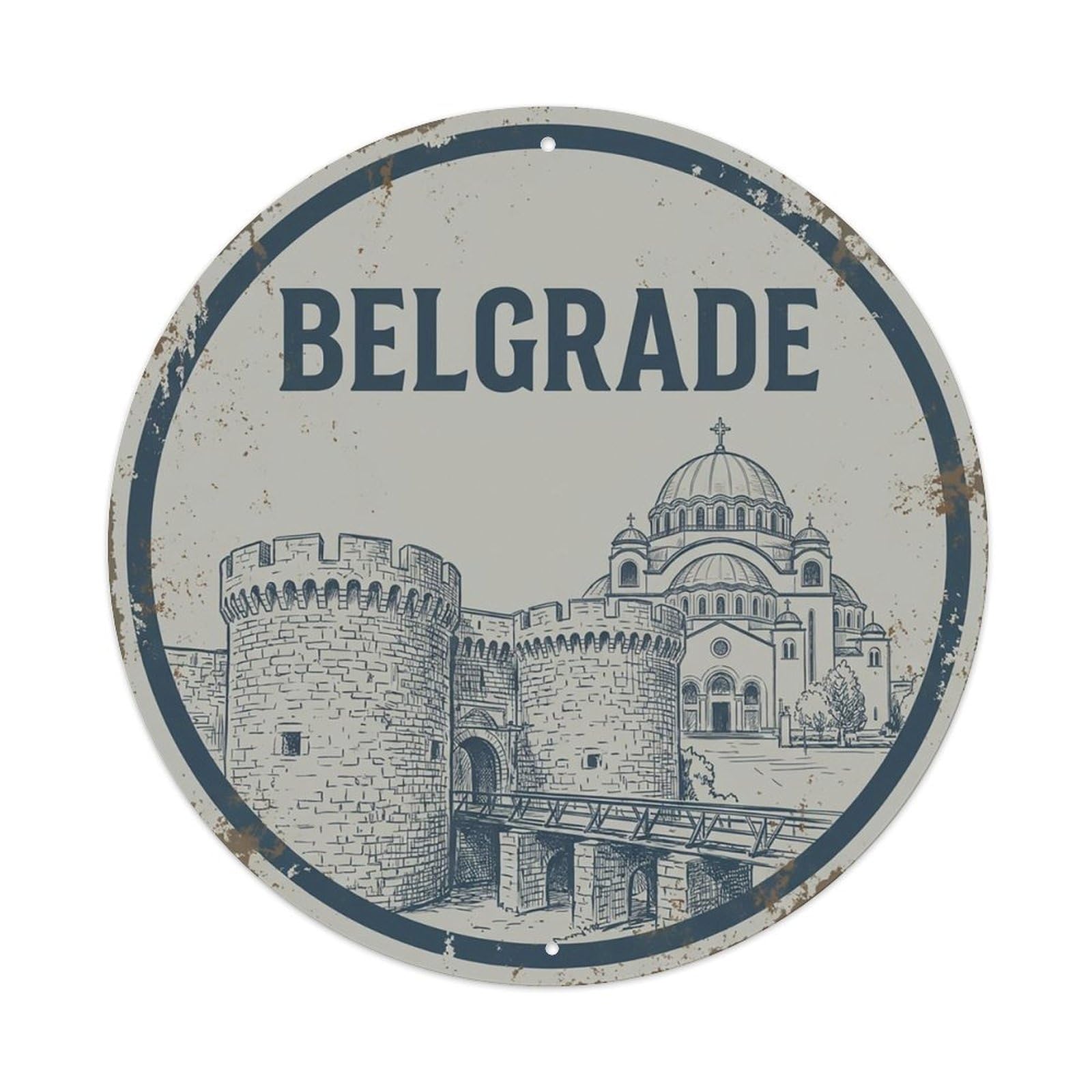 Vintage Travel Serbia Belgrade Metal Tin Sign