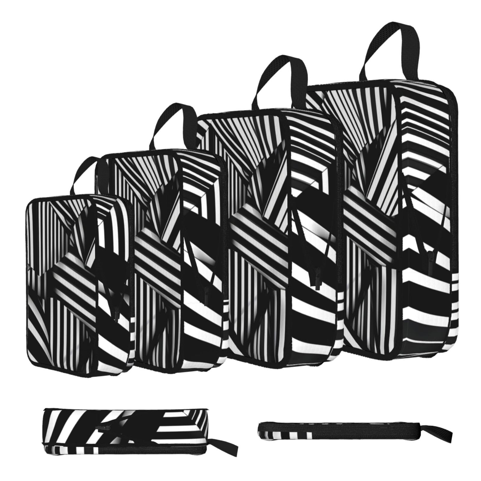 Sxzvvbn Black And White Geometric Lines Compression Packing Cubes 4 Piece Set
