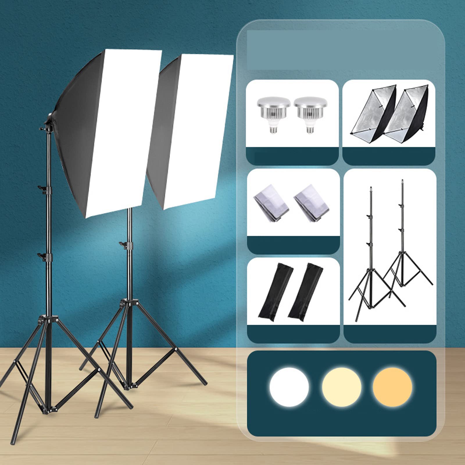 Tiandirenhe Softbox LED Kit, con 85W 2800K-5700K Luz LED de Temperatura de Bicolor, Softbox de 50x70cm, Control Remoto, Kit de Iluminación para Equipo de Estudio Fotográfico (2-Piece Set)