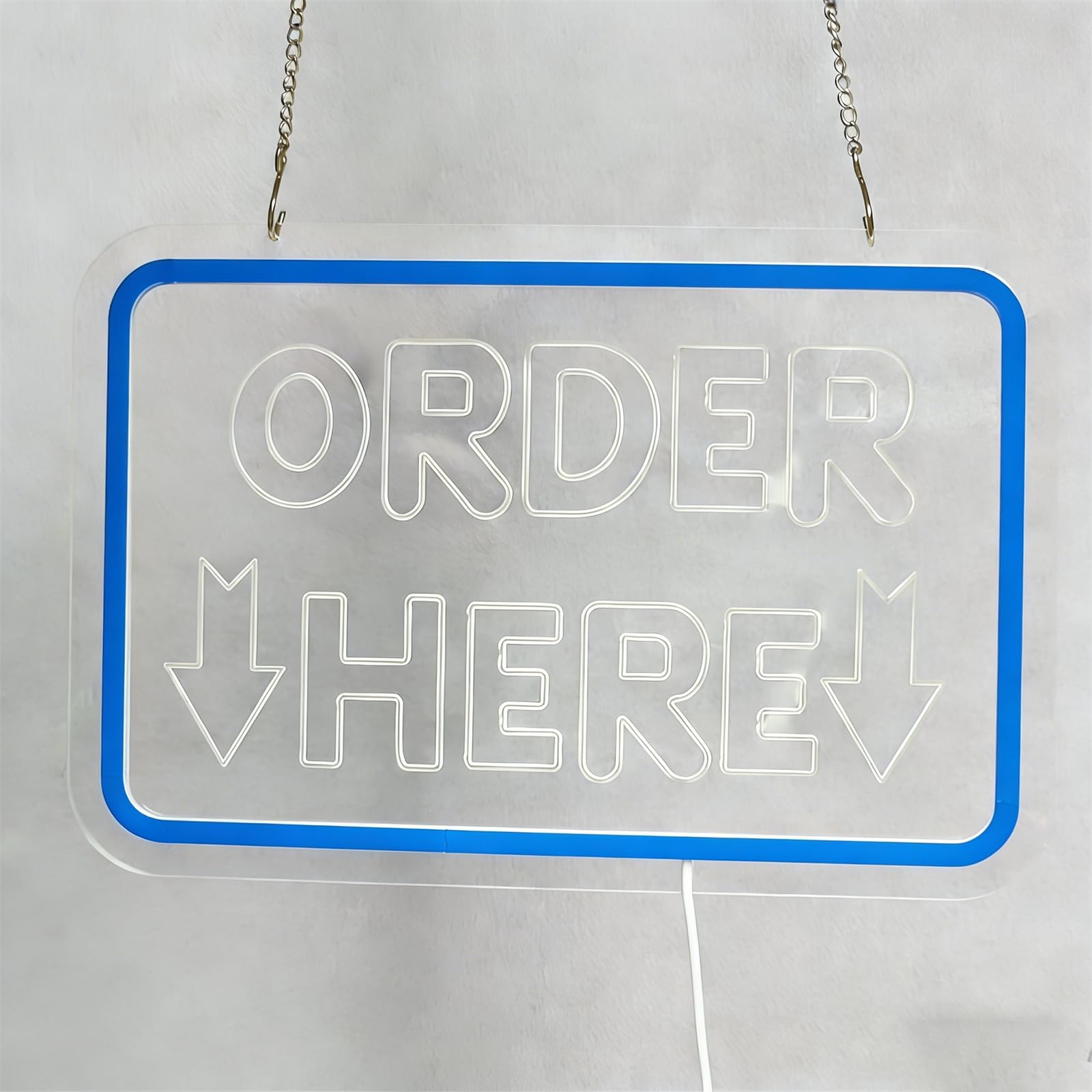 Order Here Enseigne Lumineuse néon, éclairage LED USB à intensité Variable pour Bar ou Boutique, décoration Murale pour comptoir de Caisse de Restaurant,Bleu,50x33cm