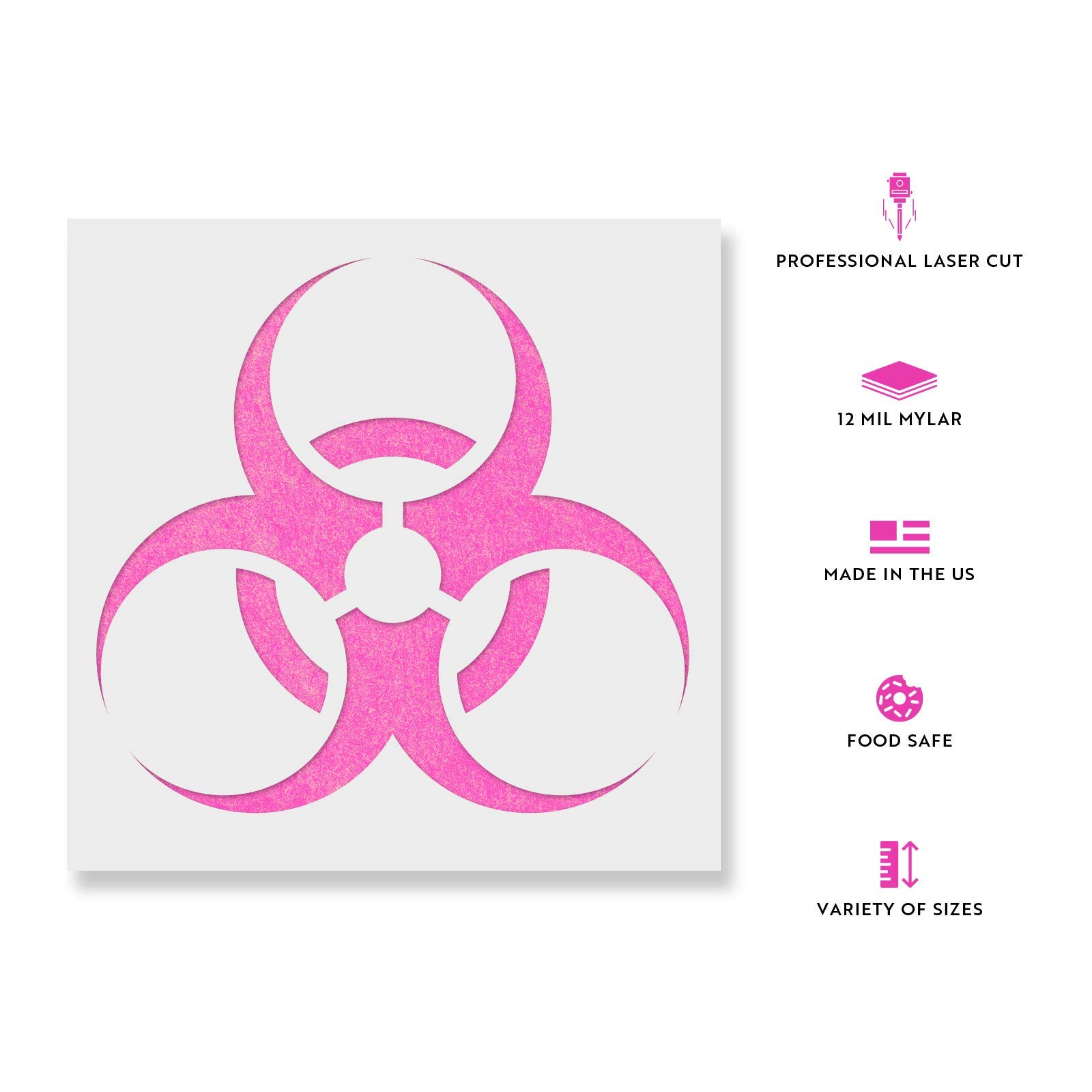 Gas Mask Stencil - Hazard & Biohazard Symbols, Reusable