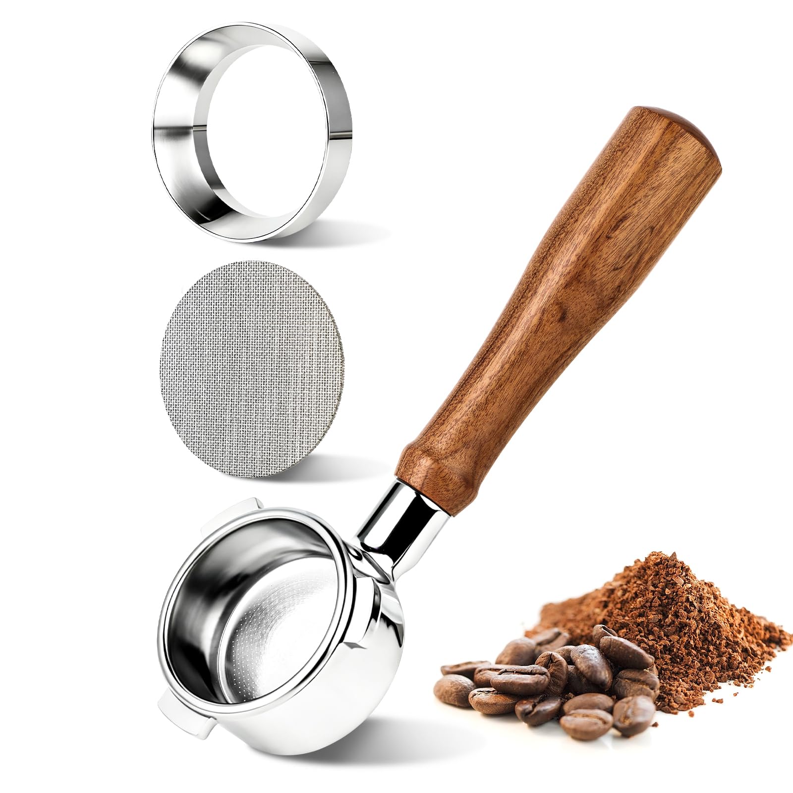Mokarya Bottomless Portafilter 54mm, 54mm Bottomless Portafilter for Breville/Sage Machines - Compatible with Barista Express 870/878/880, Includes Triple Basket, Dosing Funnel & Dual Puck Screen