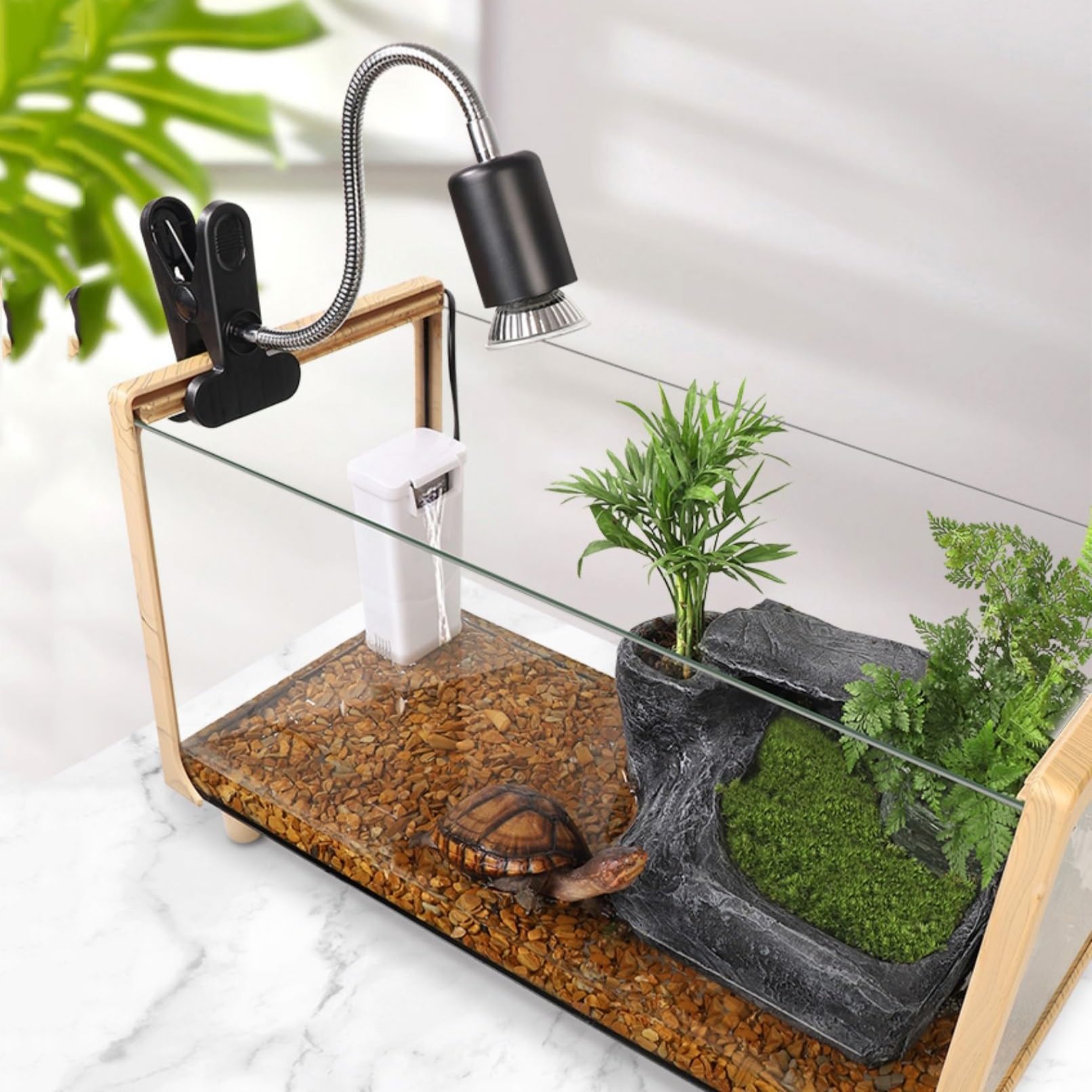 Acuario Pecera con Marco de Grano de Madera, Caja de alimentación de Vidrio Rectangular for pecera, Acuario Transparente Grande Especial ecológico, Tanque de Tortugas Peces Acuario(Pequeño)