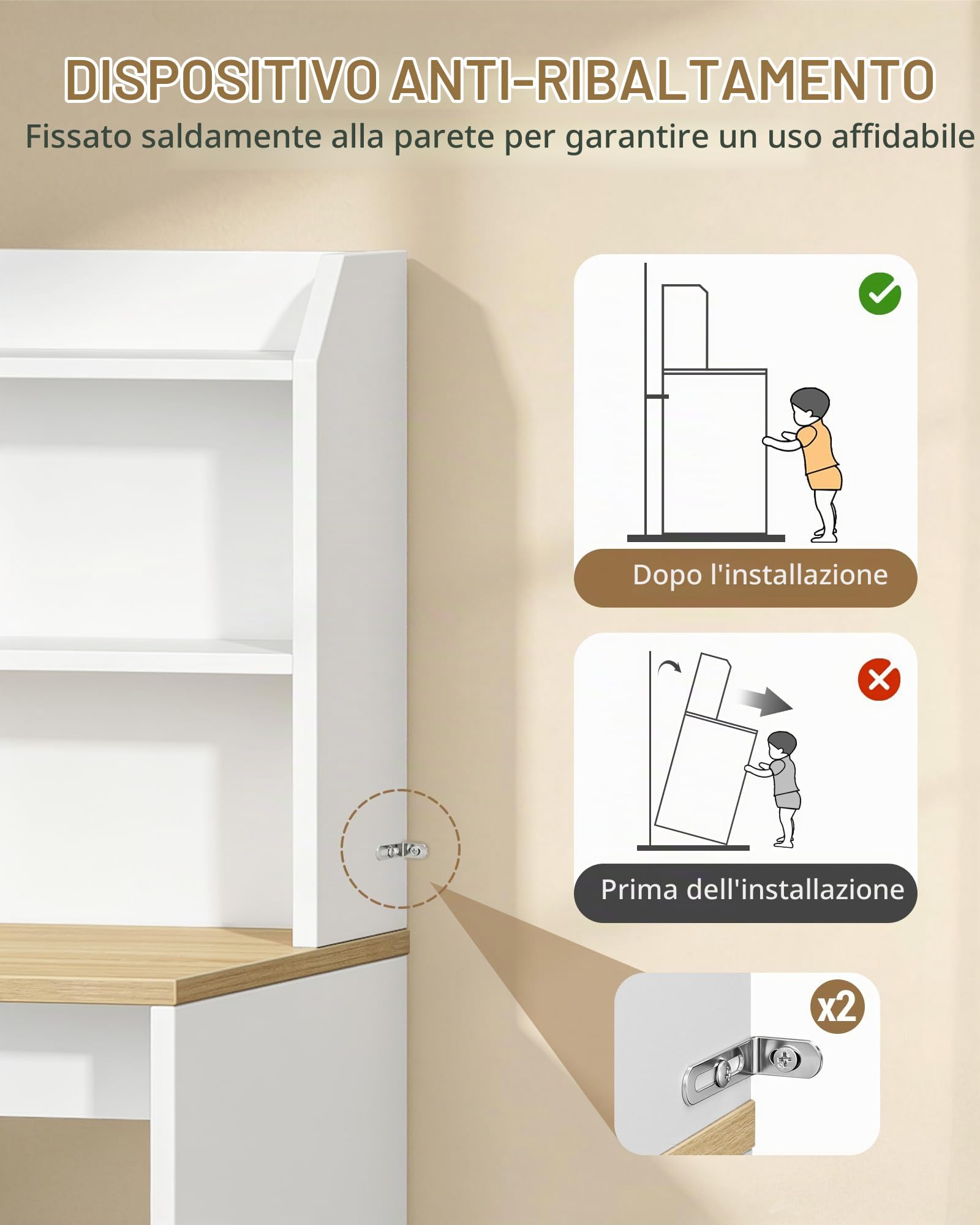 Hzuaneri Mobile Lavatrice, 50 x 68 x 128 cm, Bianco-Rovere | Mobile Sopra Lavatrice, Scomparti Aperti, Scaffale da Bagno, Adatto per lavatrici e asciugatrici, LR00103X