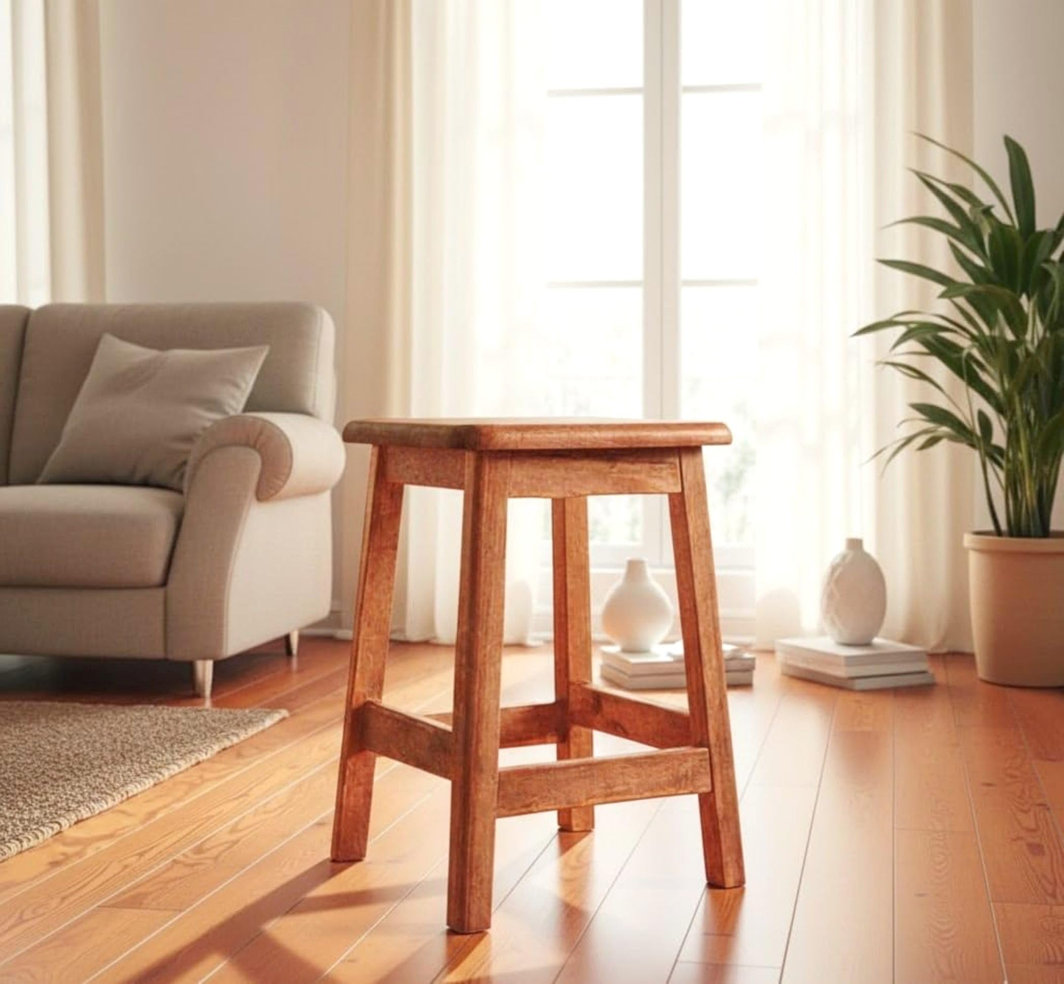 tanwar handicraft wooden stool side table for home & kitchen, living room | solid wood sitting stool table (honey finish)