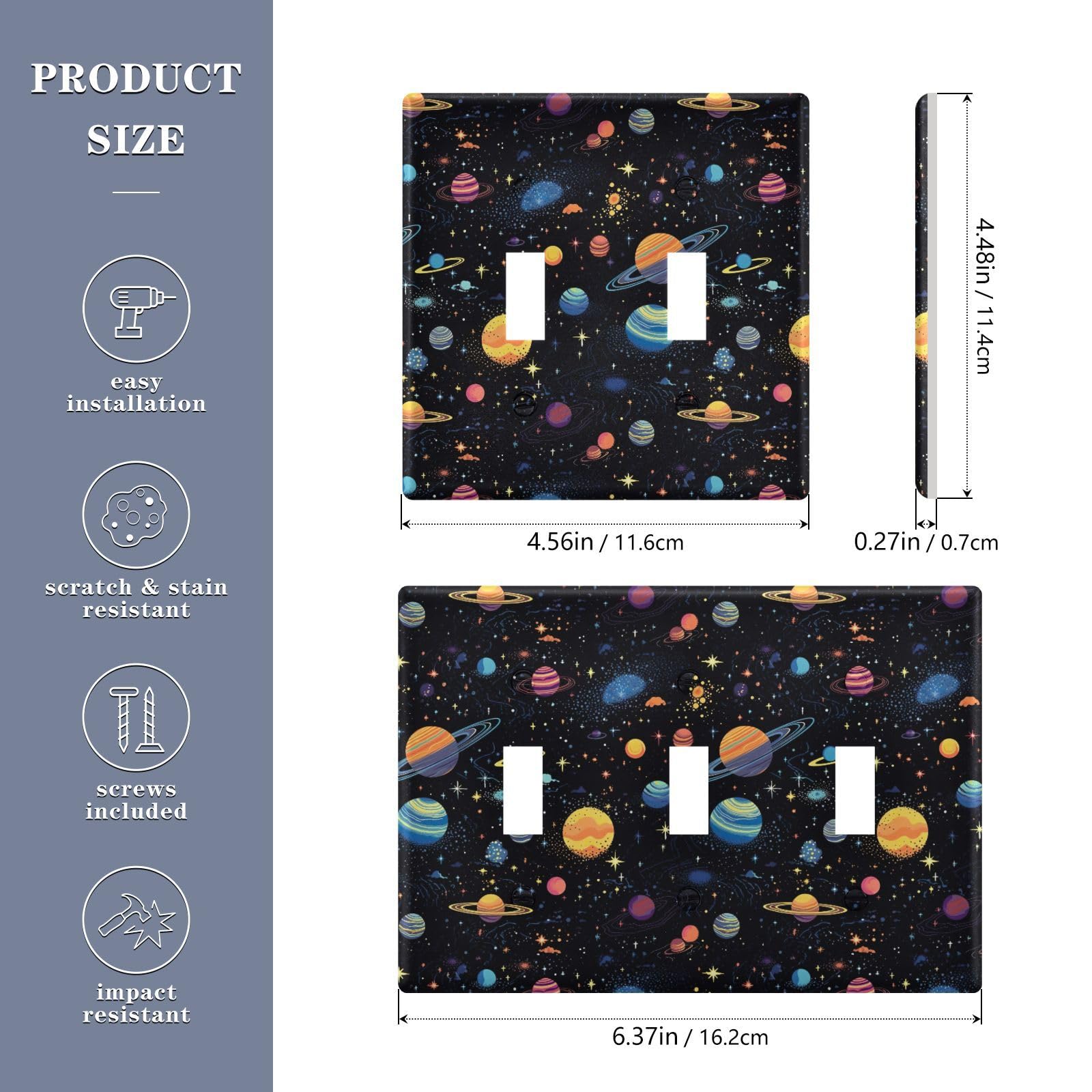 Light Switch Cover Outer Space Planet Wall Plates for Electrical Outlets 3 Gang 202a8761