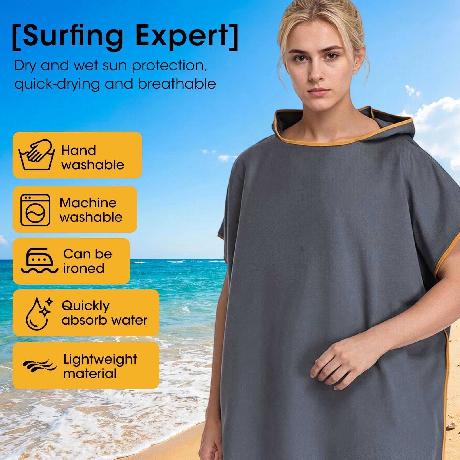 DIELOVEHUA Poncho Surf in Microfibra con Cappuccio - Accappatoio da Bagno ad Asciugatura Rapida per Uomini & Donne, Nuoto, Campeggio DIELOVEHUA Poncho Surf in Microfibra con Cappuccio - Accappatoio da Bagno ad Asciugatura Rapida per Uomini & Donne, Nuoto, Campeggio