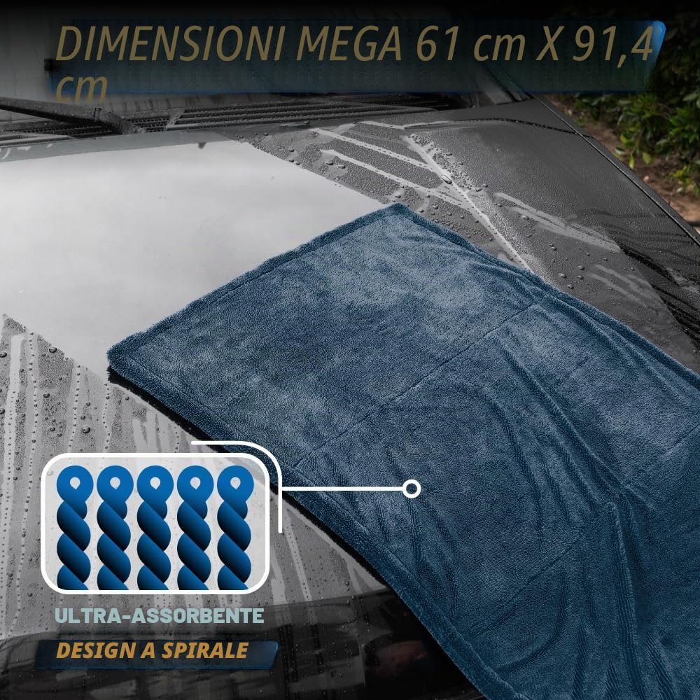 Chemical Guys, Megalodon, asciugamano in microfibra con tecnologia ad anello intrecciato (super peluche per auto, camion, SUV, camper e altro), 61 x 91,4 cm, blu scuro - MIC531
