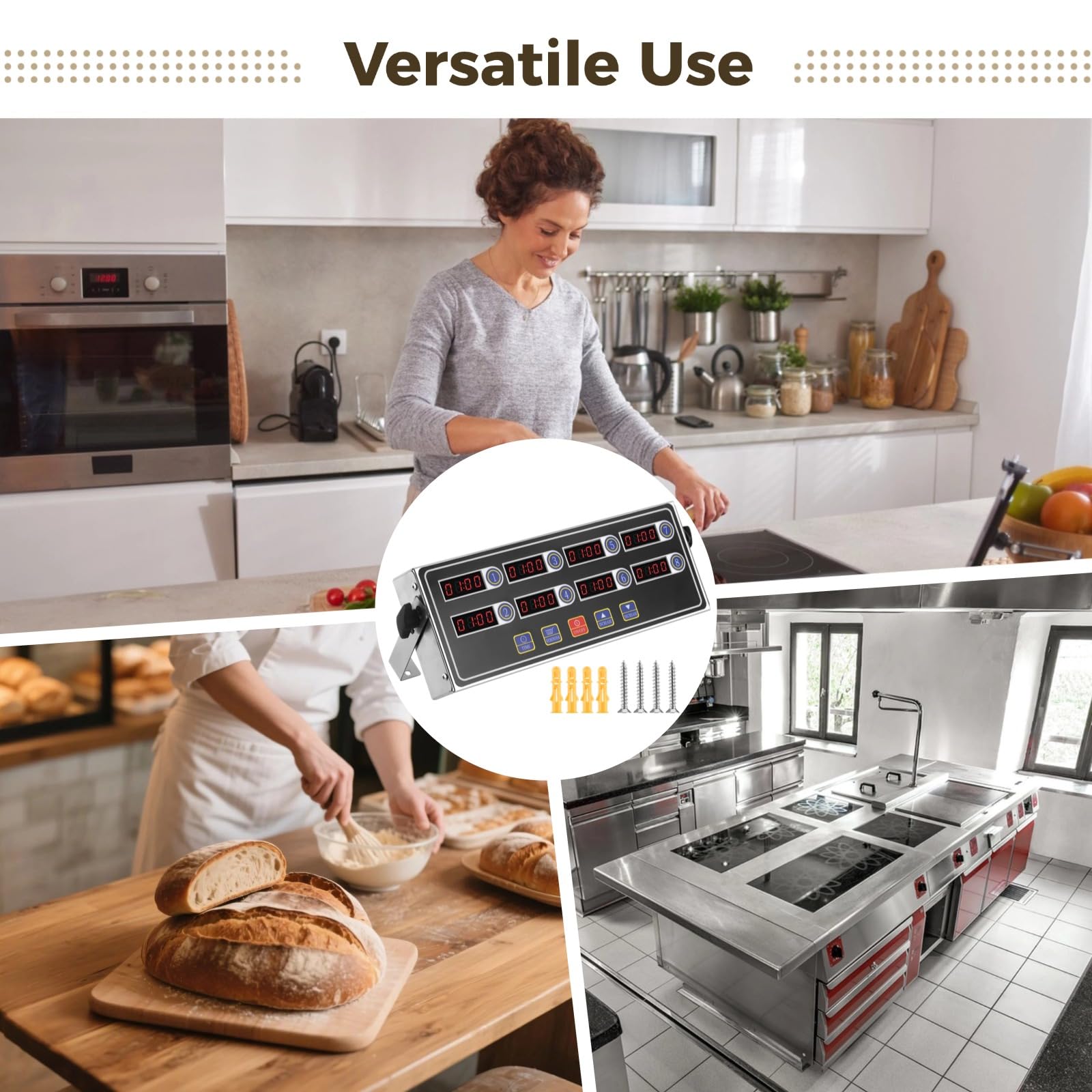 Temporizador digital de cocina de 8 canales, temporizador de cocina comercial de acero inoxidable con pantalla LED grande y alarma fuerte, cuenta regresiva precisa multitarea para restaurantes, 11.8 x