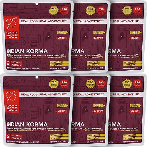 GOOD TO-GO Indian Korma Alimento deshidratado para mochileros y campamentos Ligero Fácil de preparar